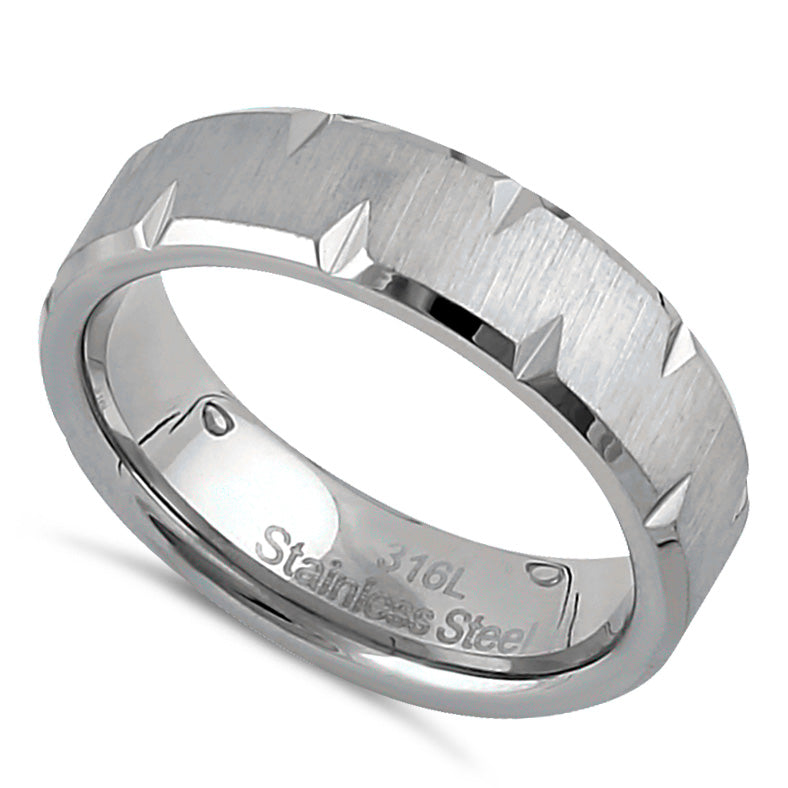 6mm Brushed Diamond Cut Stainless Steel Men's Wedding Band Ring - Durable & Hypoallergenic for Everyday Wear & Special Occasions