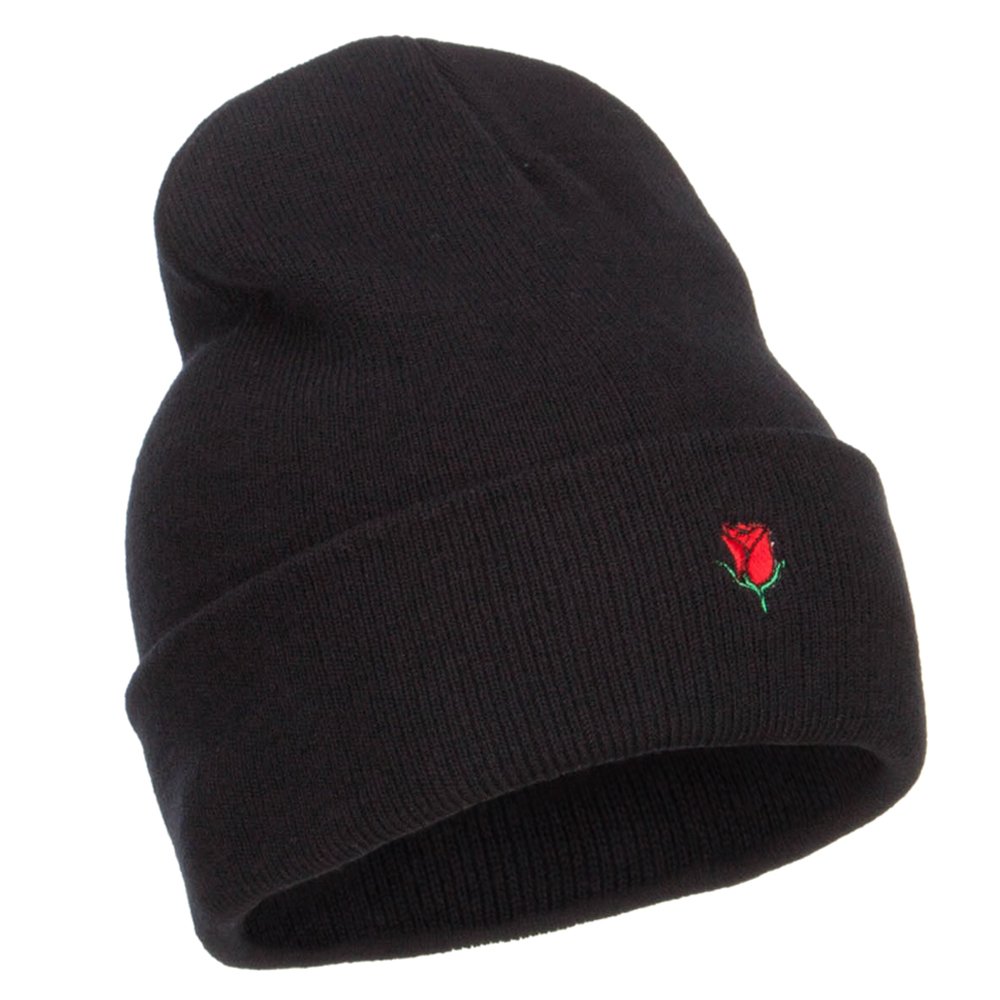 Mini Rose Embroidered Long Beanie for Women - Soft Winter Knit Hat with Floral Design - Perfect for Cold Weather, Outdoor Activities & Fashion Accessories