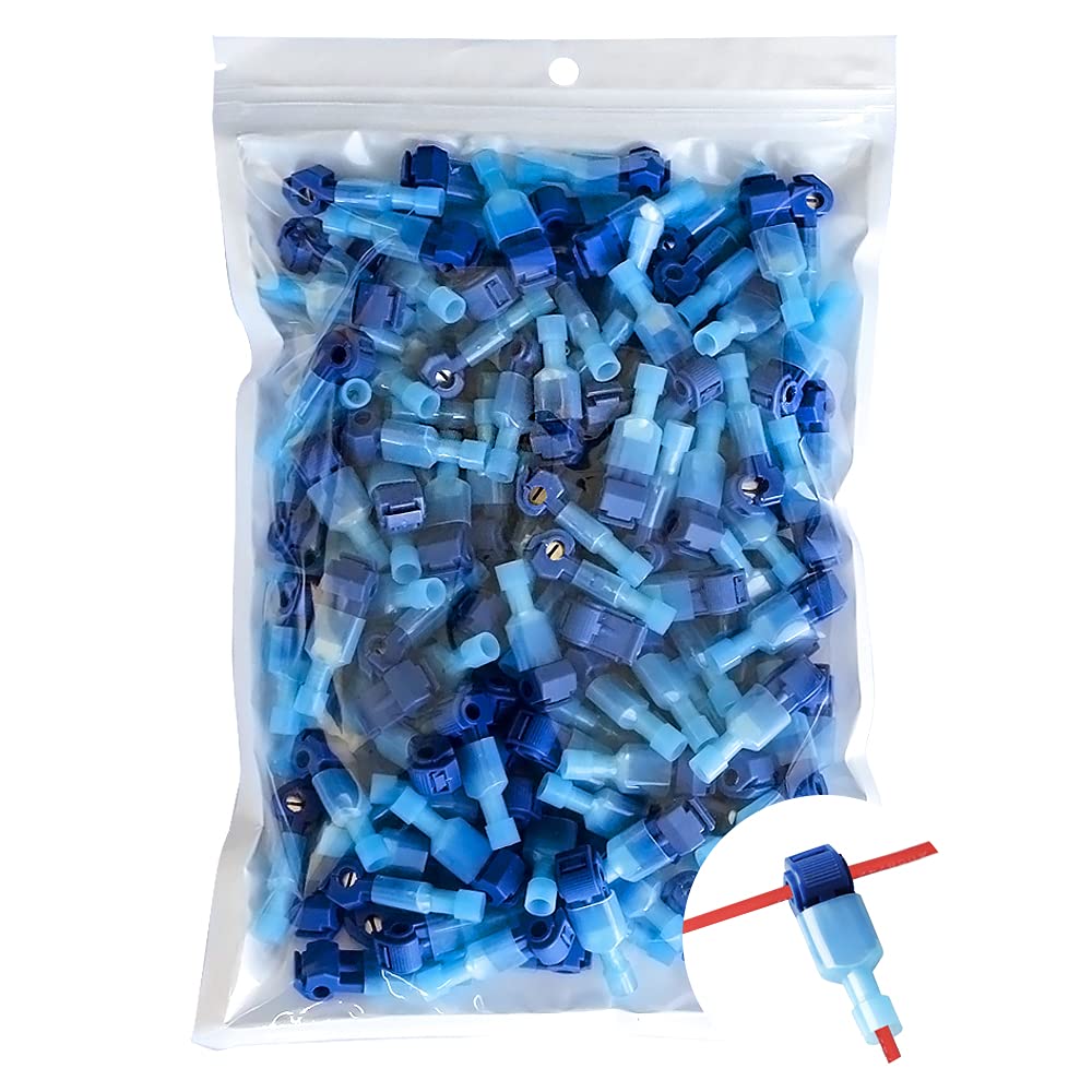 Vrupin 280 PCS T Tap Wire Connectors - Blue 18-14AWG Waterproof Automotive Wire Terminals, Self-Stripping Quick Disconnect T Splice Connectors Kit for Car Audio, LED Lights & Electrical Wiring