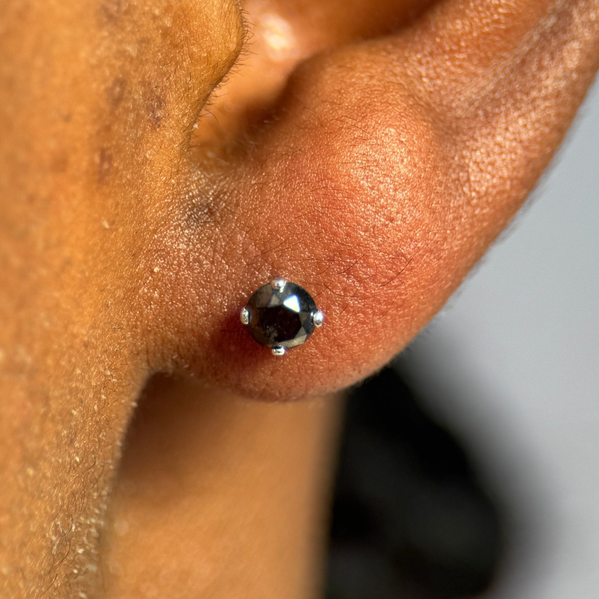 14k White Gold Black Diamond Cartilage Flat Back Stud Earrings - Perfect for Daily Wear, Parties & Special Occasions