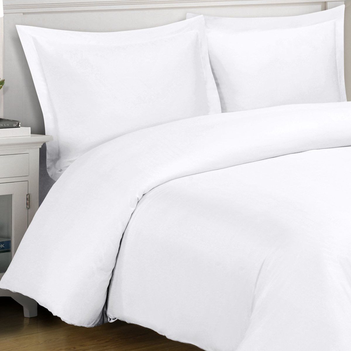 SheetsnThings 8-Piece California King Bed in a Bag Set - Hybrid Bamboo-Cotton Blend Solid White Sheet Set & Duvet Cover + All Season Down Alternative Comforter | Luxury Bedding for Master Bedroom, Guest Room & Hotel Style Comfort