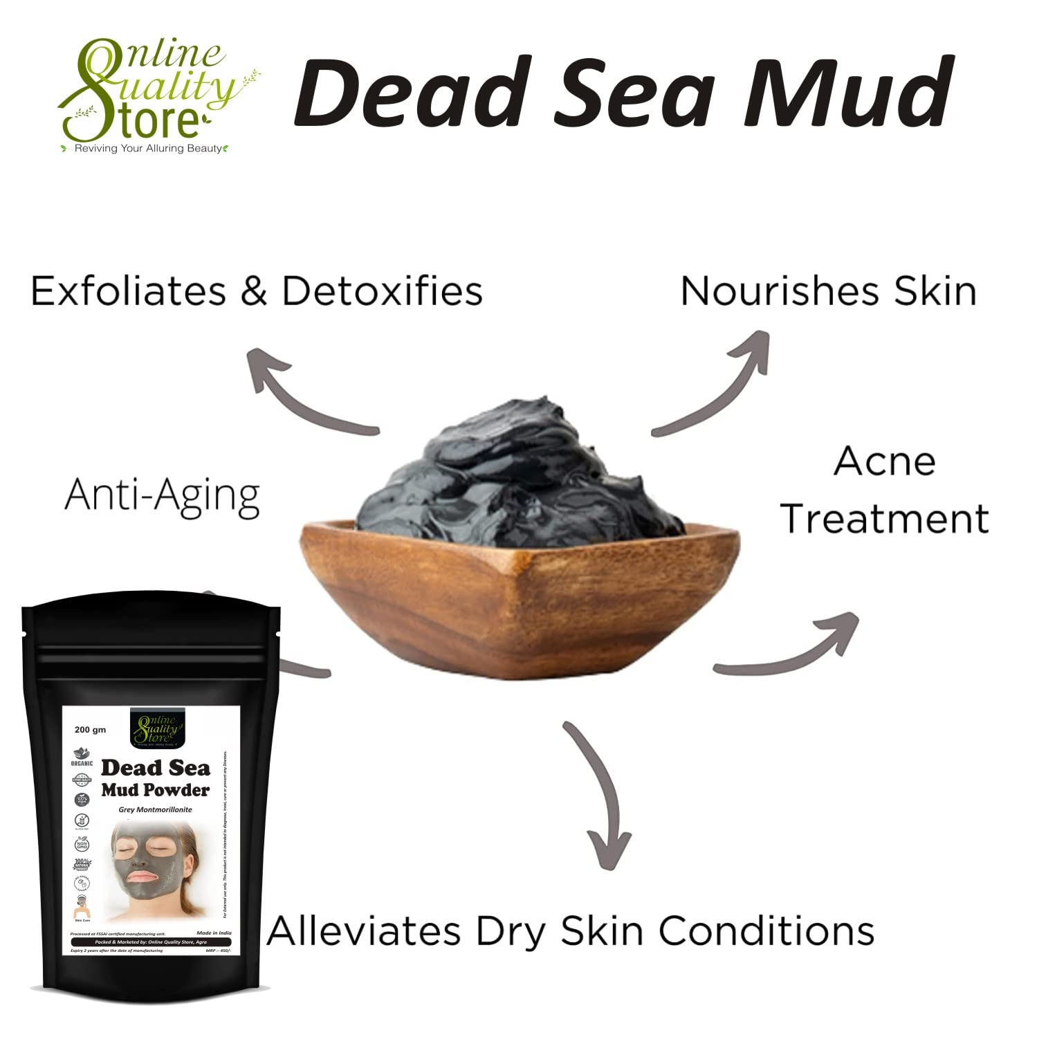 100% Natural Dead Sea Mud Powder Mask - 200g for Face, Body & Hair Care | Revitalizing & Exfoliating Treatment | Perfect for Spa Day, Acne Treatment & Skin Detox | USA Seller