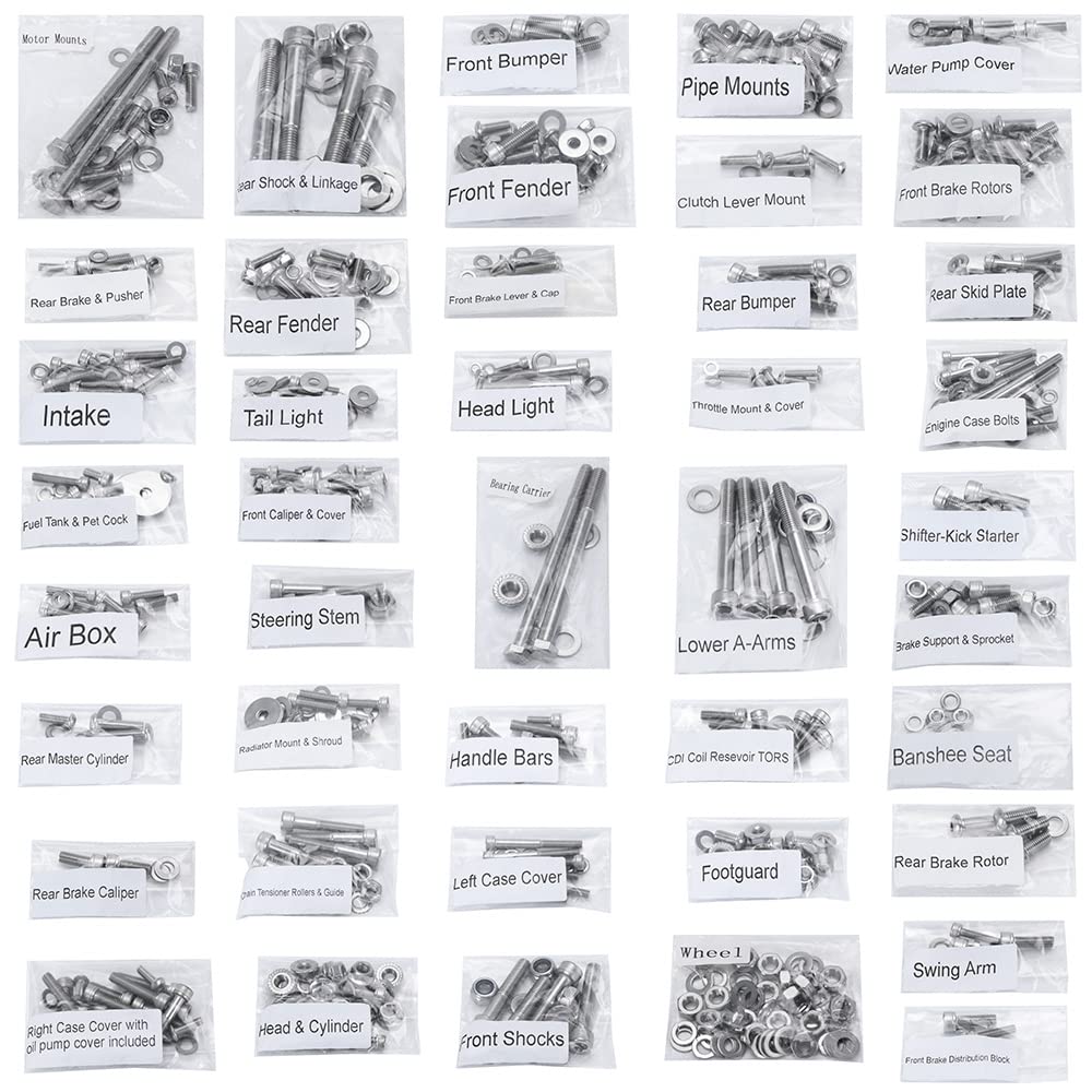 304 Stainless Steel 662-Piece Bolt Screw Nut Washer Fastener Kit - Polished Finish for YAMAHA YFZ350 YFZ350 Banshee ATV - Complete Hardware Set for Motorcycle & ATV Repairs, Maintenance & DIY Projects