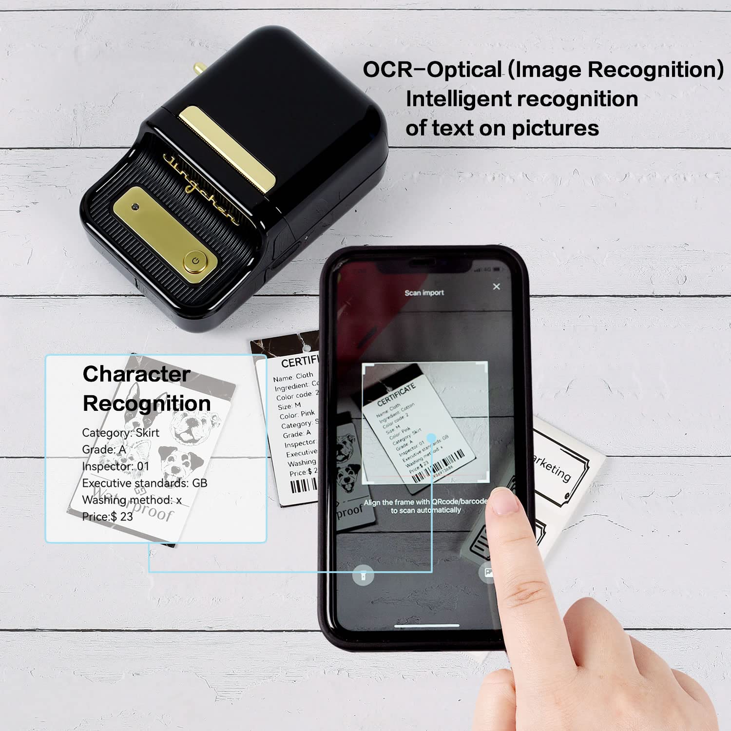 Portable Bluetooth Thermal Barcode Label Printer - Mini Label Maker for Office, Retail, Cable & Barcode Labeling | Compatible with Android & iOS | Includes 50×30mm Labels (Black) | Perfect for Shipping, Inventory & Small Business Organization