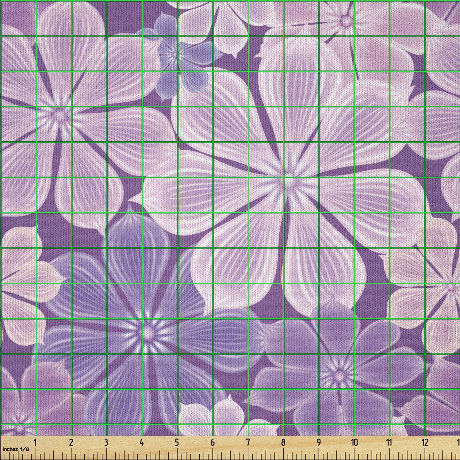 Lunarable Gardening Fabric by The Yard - 5 Yards Purple Flower Microfiber Fabric for DIY Crafts, Home Decor & Outdoor Projects | Bubbly 7-Petal Floral Design in Lilac Violet & Pale Pink | Perfect for Quilting, Upholstery & Garden Accents