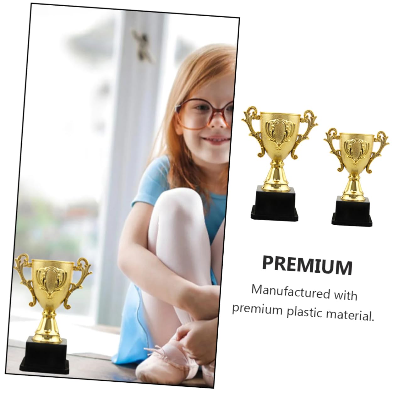 HLUONGTN 2 Pack Soccer Trophy Awards - Gold Plastic Football Trophies for Kids Sports, Team Party Decorations, Desk Display & Home Decor - Perfect for Soccer Tournaments, Birthday Gifts & School Awards