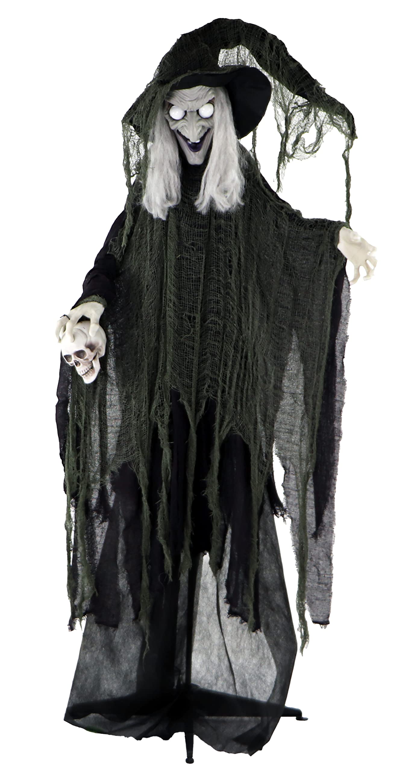 Life-Size Animated Wicked Witch Halloween Prop with LED Crystal Ball - Battery Operated Indoor/Outdoor Decor for Haunted House, Yard, and Party Scenes | Haunted Hill Farm HHWITCH-4FLSA