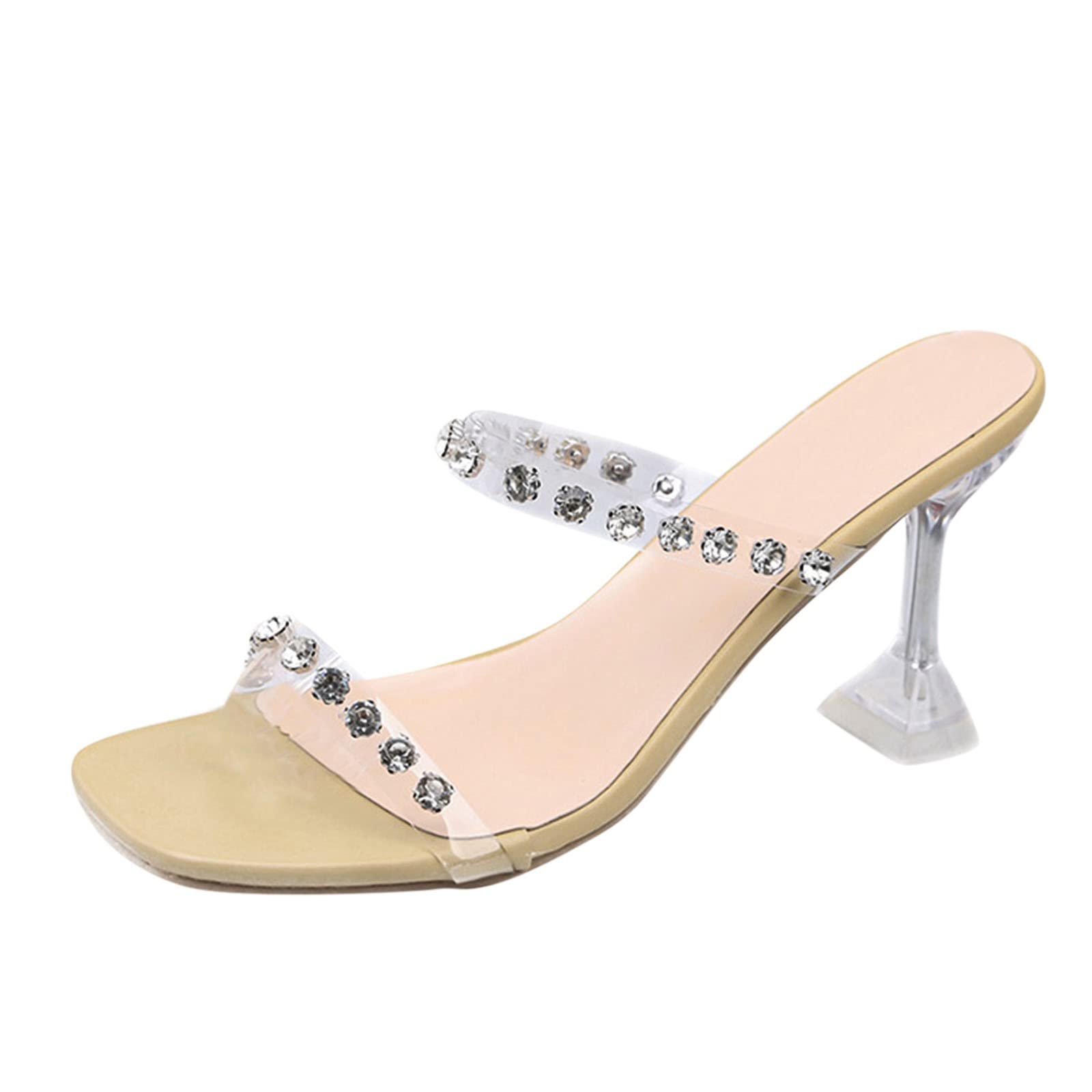 Sparkling Rhinestone Women's Sandals with Crystal Heels - Fashionable Peep Toe Summer Shoes in Gold, Size 8 | Perfect for Beach Vacations, Weddings & Evening Parties