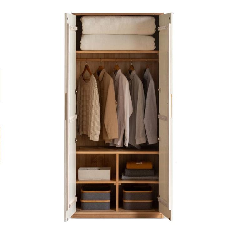 Oak Solid Wood Log Cream Style Wardrobe - Rustic Bedroom & Living Room Storage Furniture for Home Organization