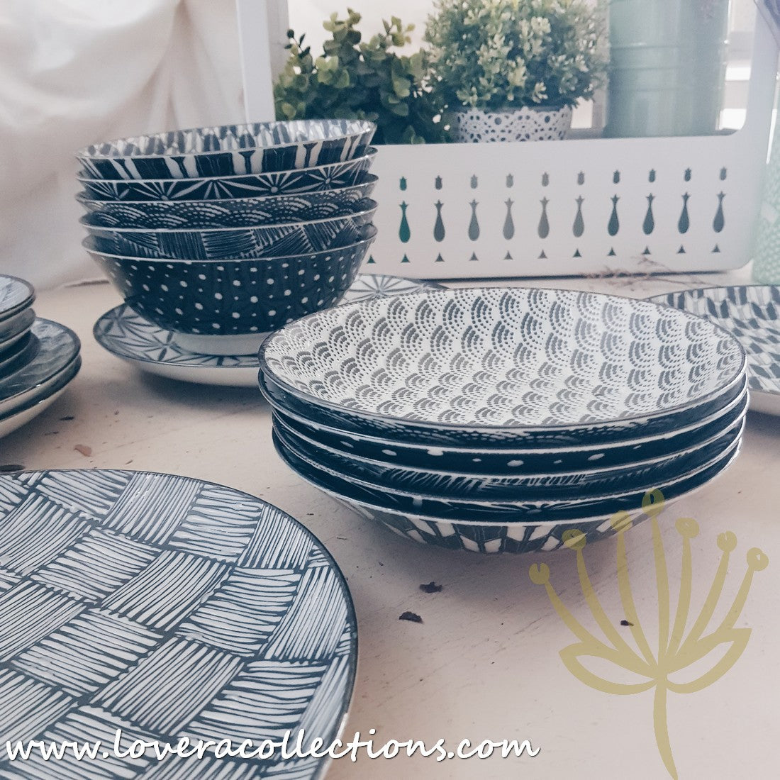 Modern Black & White Assorted Prints Dinnerware Set - 60% Off Sale - Perfect for Casual Dining, Entertaining & Home Decor