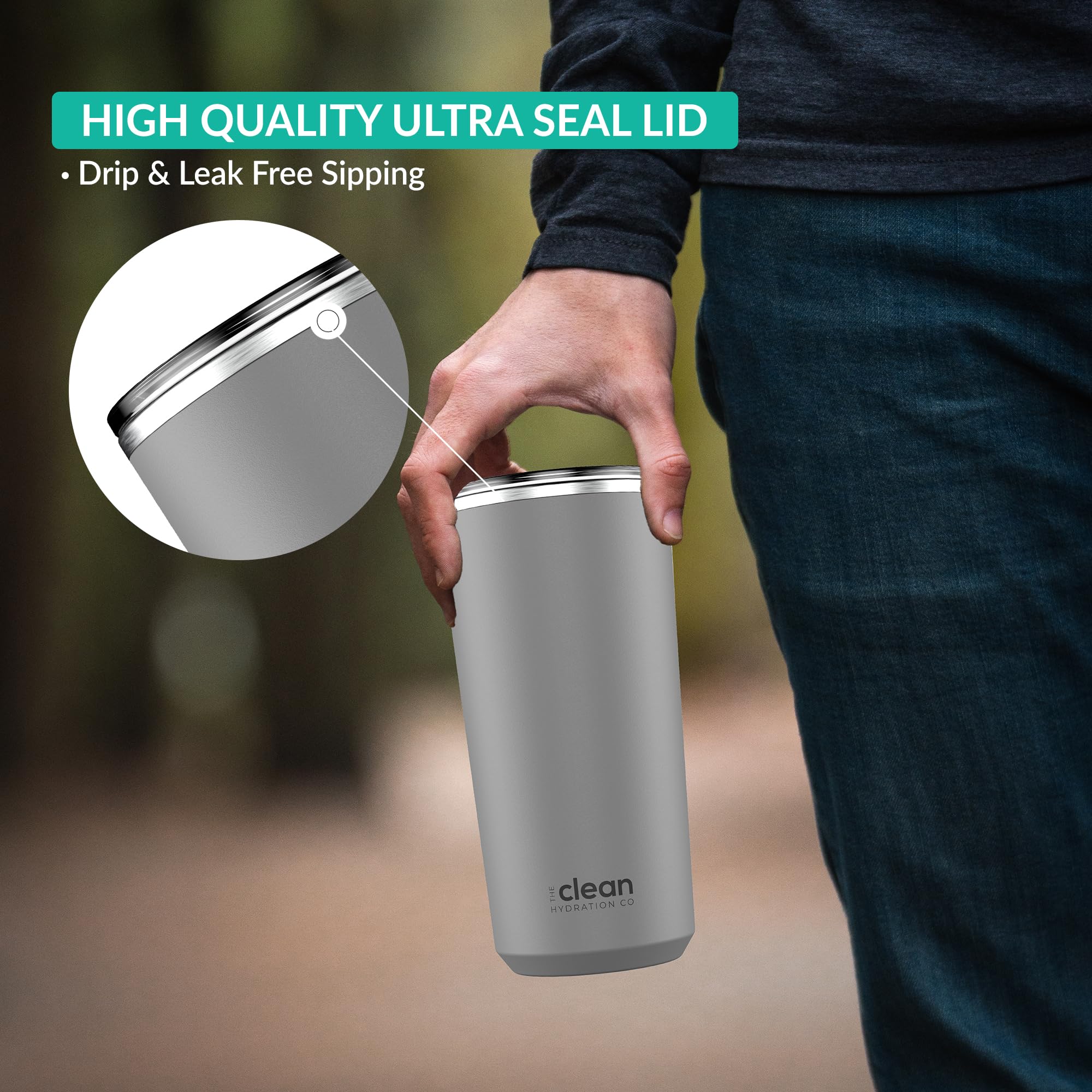 Premium Insulated Coffee Tumbler 20oz - Double Wall Vacuum Stainless Steel Travel Mug with Ceramic Lining & Leak-Proof Lid - Keeps Hot/Cold for Hours - Perfect for Office, Commuting & Outdoor Adventures (Gray)