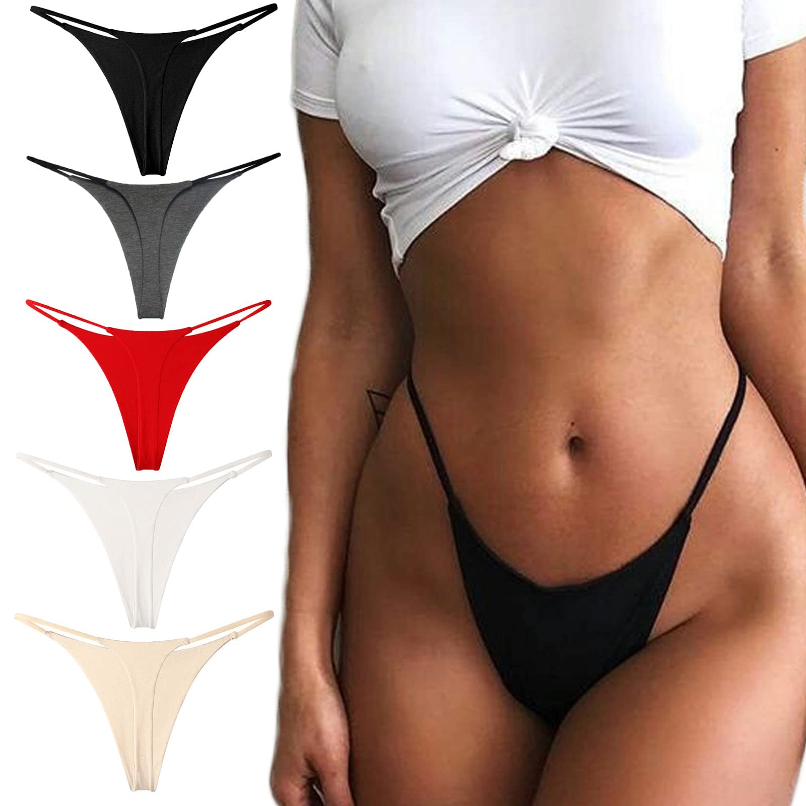 MEIDAYAI Women's G-String Thongs - 5 Pack Sexy Low Rise Hipster Panties - Breathable Stretch T-Back Underwear (S-XL) - Perfect for Date Nights, Lingerie Sets & Everyday Comfort
