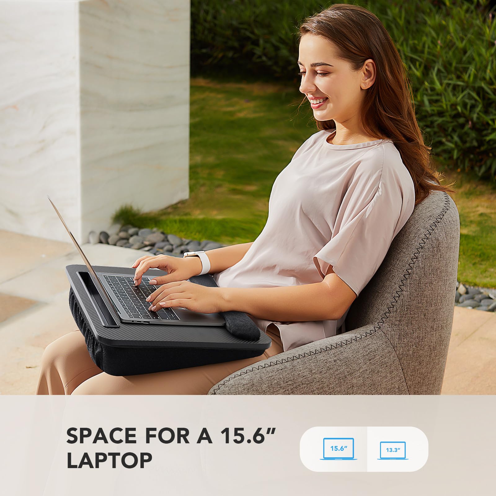 HUANUO Adjustable Laptop Desk with Cushion - Portable Lap Desk for 15.6 Inch Laptop, Anti-Slip Surface & Storage Pocket - Ideal for Home Office, Students, Bed, Sofa & Travel Use - Black, HNLD12B
