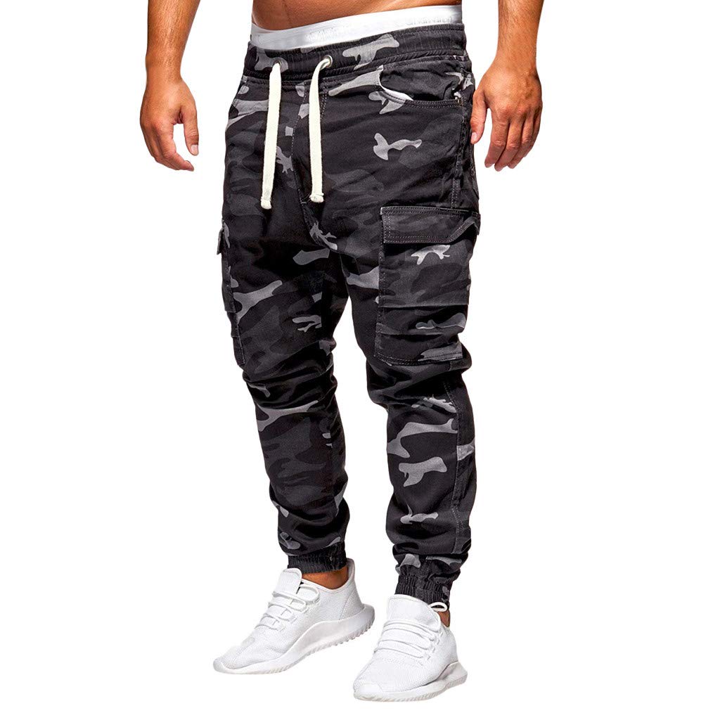 WOCACHI Men's Camouflage Jogger Pants with Elastic Waist & Zip Pockets - Slim Fit Sweatpants for Running, Gym, Workout & Casual Wear