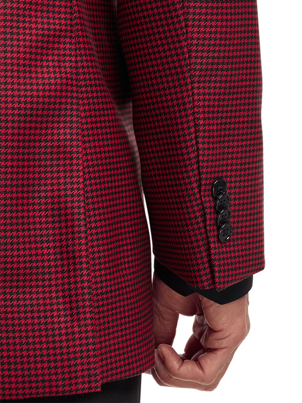 Premium Wool Houndstooth Single-Breasted Peak Lapel Blazer for Men - Classic Black/Red Checkered Pattern | Formal Business Attire & Special Occasion Wear
