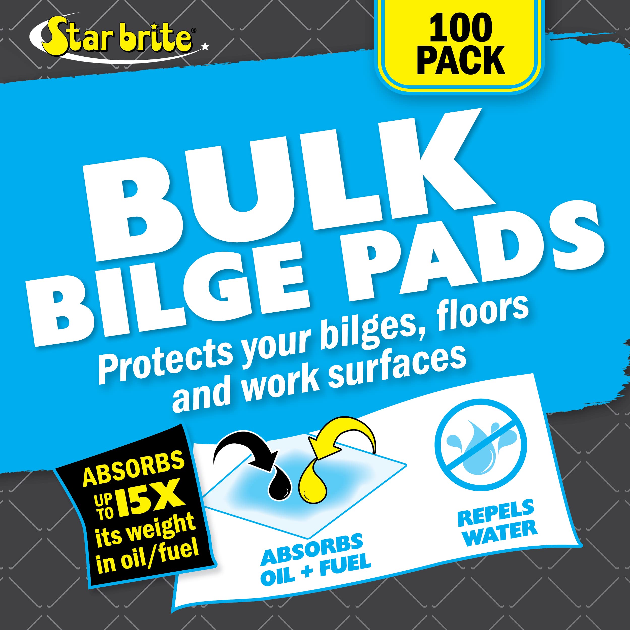 STAR BRITE High-Efficiency Oil Absorbent Sheets - Reusable Fuel & Grease Spill Cleaner for Mechanics, Workshops, Boats & Engine Rooms - Water-Resistant, Easy Disposal - Perfect for Auto Shops, Marine Maintenance & Industrial Spill Cleanup