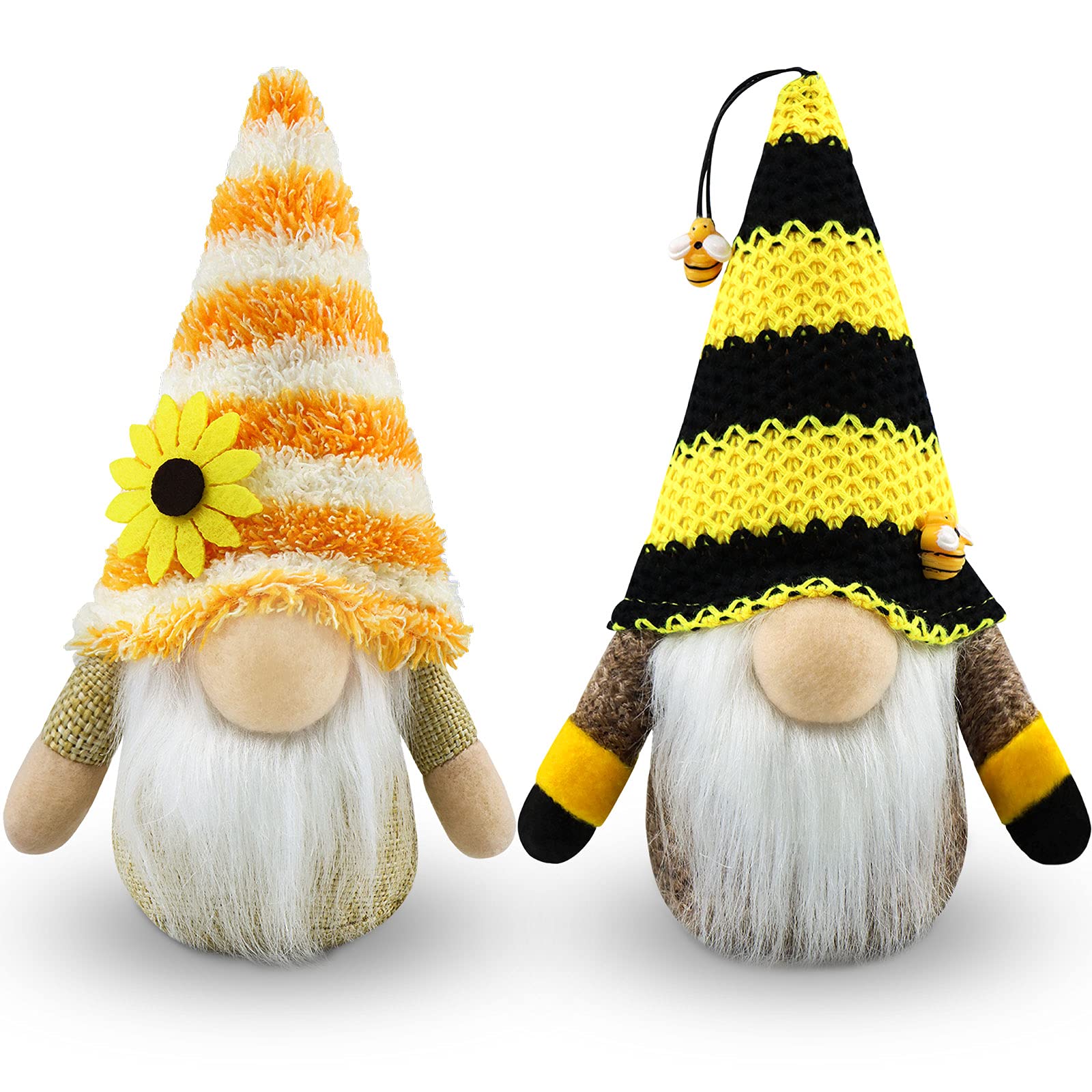 Gehydy Set of 2 Spring Easter Bumble Bee Gnome Plush Decor - Handmade Home & Kitchen Decoration for Easter, Summer, and Seasonal Festivities - Perfect for Table Centerpieces, Shelf Displays, and Gift Giving