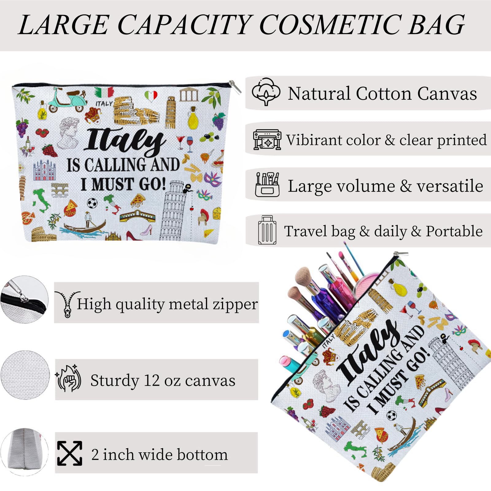 Italy Travel Makeup Bag - Rome Themed Cosmetic Pouch for Besties & Travel Lovers | Perfect Toiletry Organizer for Italy Trips