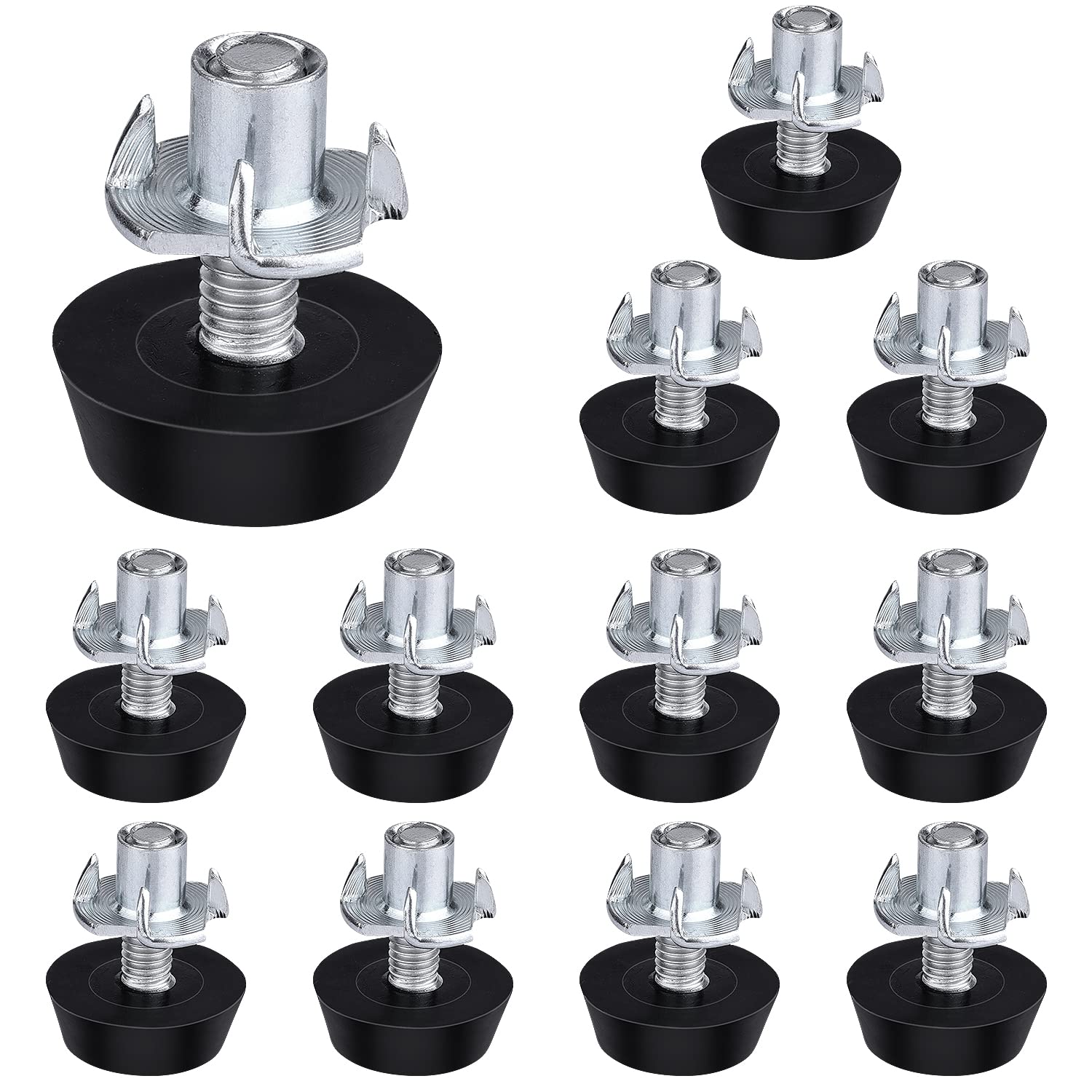 12 Sets Adjustable Furniture Leg Levelers - M6 Threaded Leveling Feet with T-Nuts for Chairs, Tables & Cabinets | Heavy Duty Anti-Slip Furniture Leveling Screws for Uneven Floors & Home Office Use