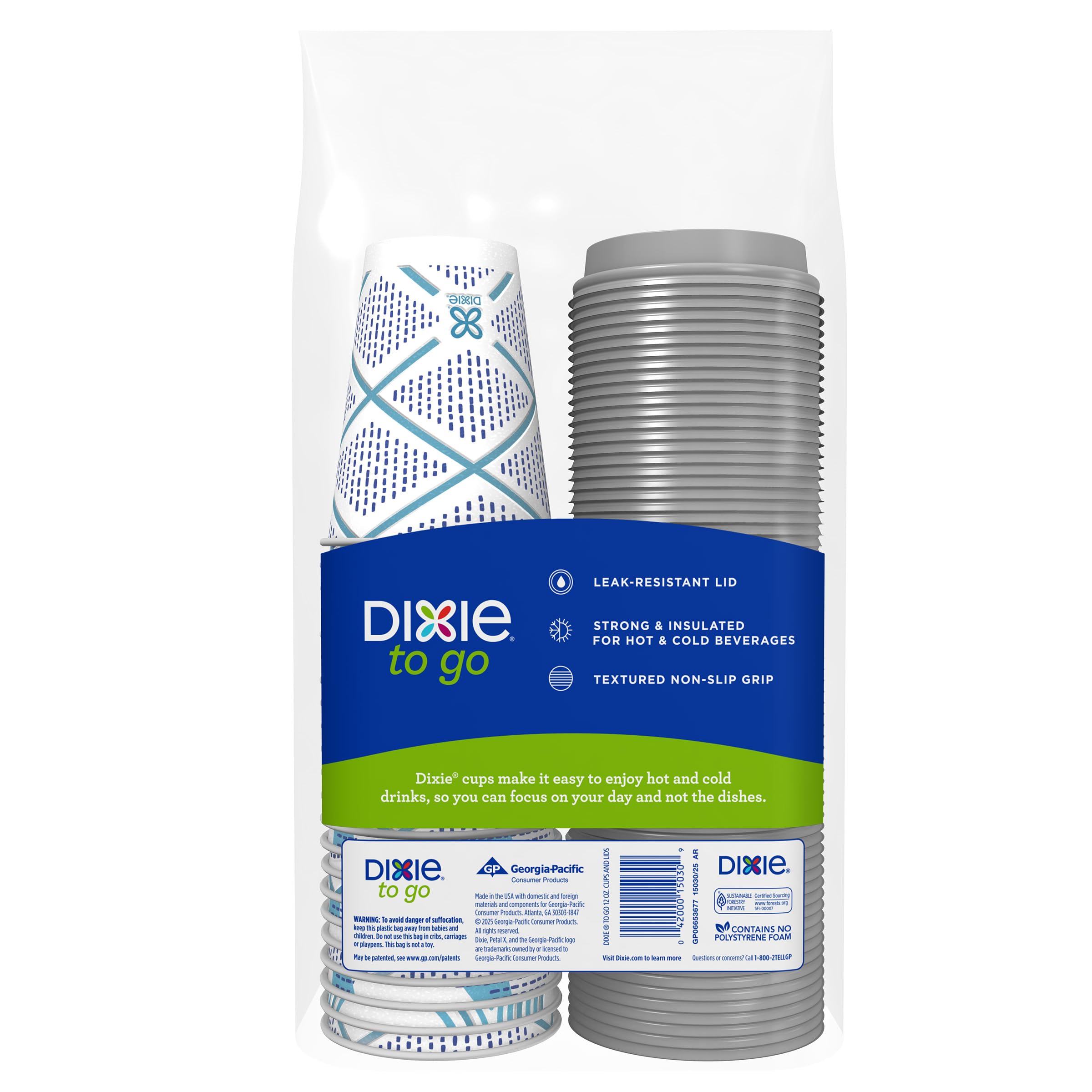 Dixie To Go Medium 12 Oz Paper Coffee Cups with Lids - 66 Count Disposable Hot Drink Cups for Coffee, Tea & Hot Chocolate - Perfect for Office, Travel & Outdoor Use
