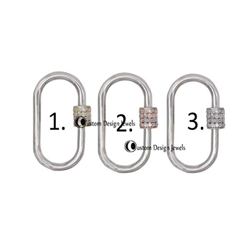 14K Gold & Sterling 925 Silver Diamond Pave Carabiner Lock Connector - Handmade Jewelry Finding for Necklaces, Bracelets & Keychains | Secure & Stylish Jewelry Accessory