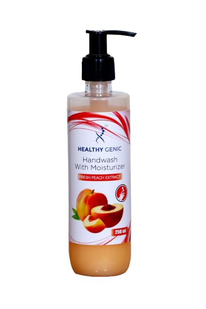 Healthy Genic Peach Scented Liquid Hand Soap - Kills 99.9% Germs, Moisturizes & Softens Hands, 250ml Bottle with Dispenser (Pack of 4) - Perfect for Home, Office, Kitchen & Bathroom Use
