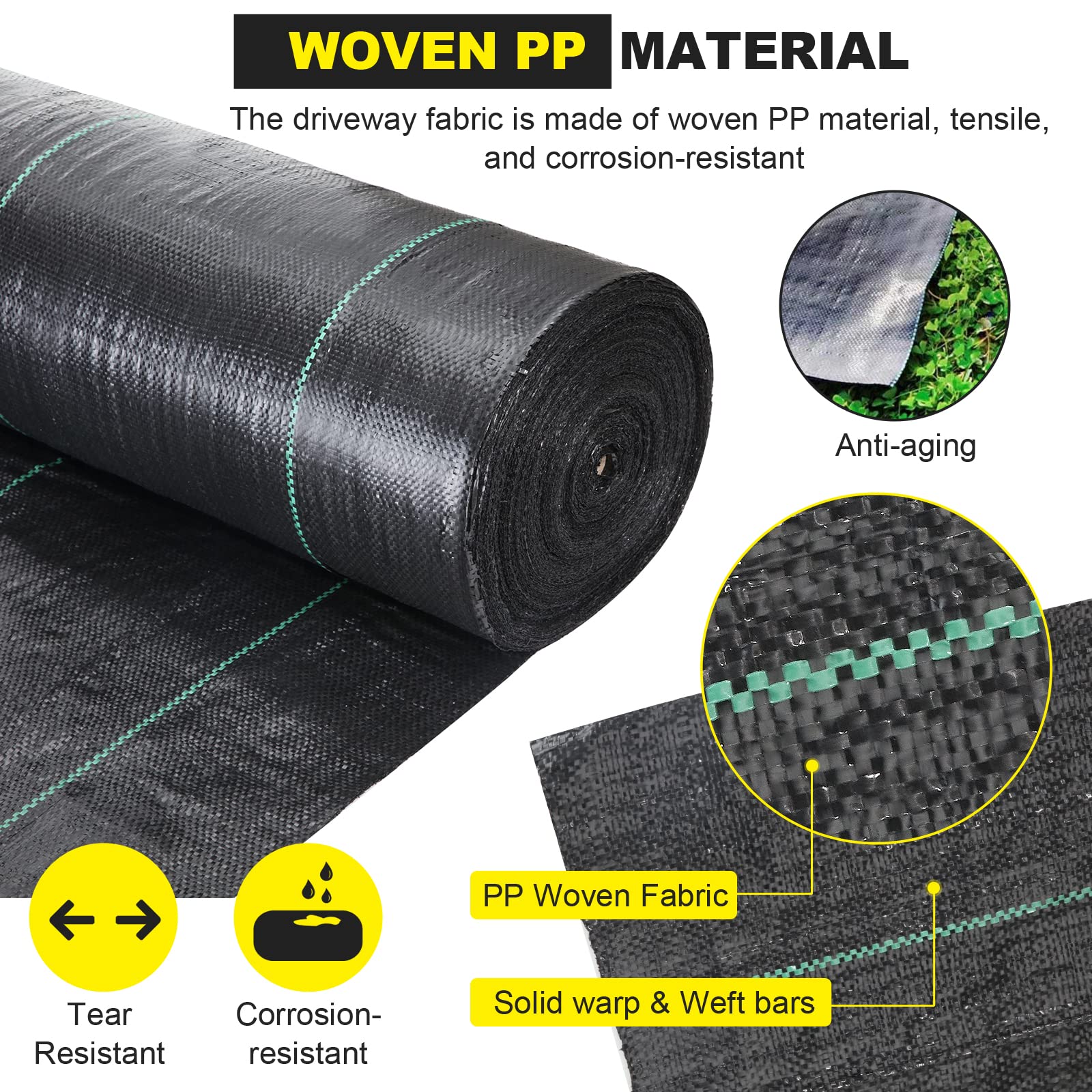 Heavy Duty 6.5x330 ft Driveway Fabric - 3.5OZ Commercial Grade Weed Barrier & Landscape Fabric for Erosion Control, French Drains, Construction Projects | Perfect for Road Stabilization, Garden Weed Prevention & Landscaping Projects
