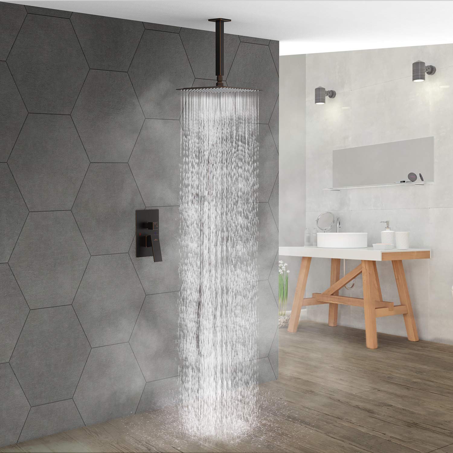 Oil Rubbed Bronze Rainfall Shower Faucet Set - High Pressure 10 Inch Shower Head with Handheld Sprayer, Ceiling Mounted Shower Combo for Luxurious Bathroom Experience | Perfect for Spa-Like Relaxation and Modern Bathroom Upgrades