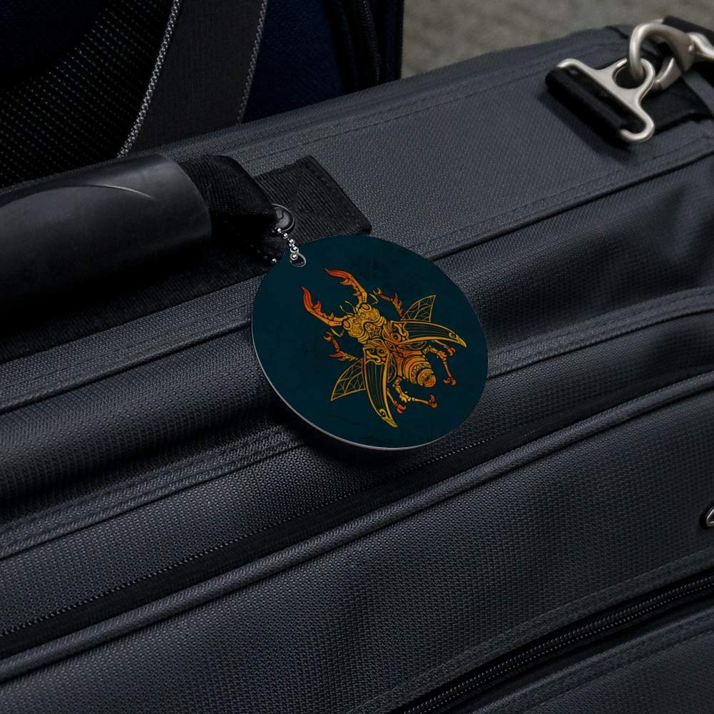 Steampunk Stag Beetle Round Luggage ID Tag - Vintage Style Suitcase & Carry-On Baggage Identifier - Perfect for Travel, Business Trips & Unique Gift Ideas