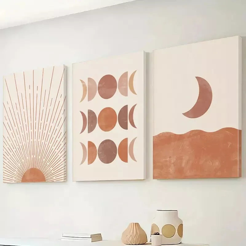 3-Piece Abstract Art Coral Pink Minimalist Shapes Wall Decor Set - Framed Canvas 50x70cm (20x28in) | High-Quality Print | 100% Australian Made | Ready to Hang | Perfect for Living Room, Bedroom & Office Decor
