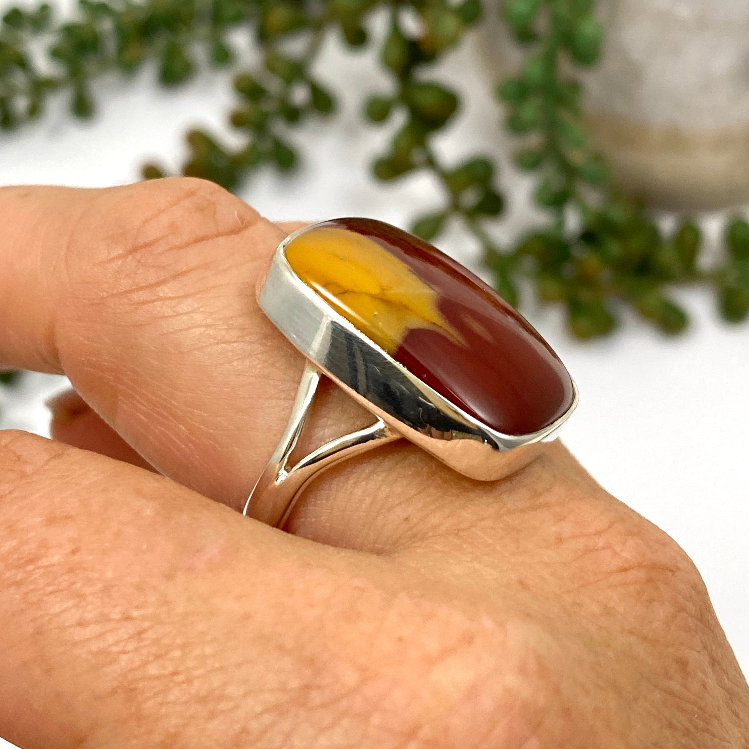 Natural Mookaite Rectangular Cabochon Ring - Size 10 (KRGJ3384) | Handmade Gemstone Jewelry for Women | Perfect for Boho Fashion, Gift Giving & Special Occasions