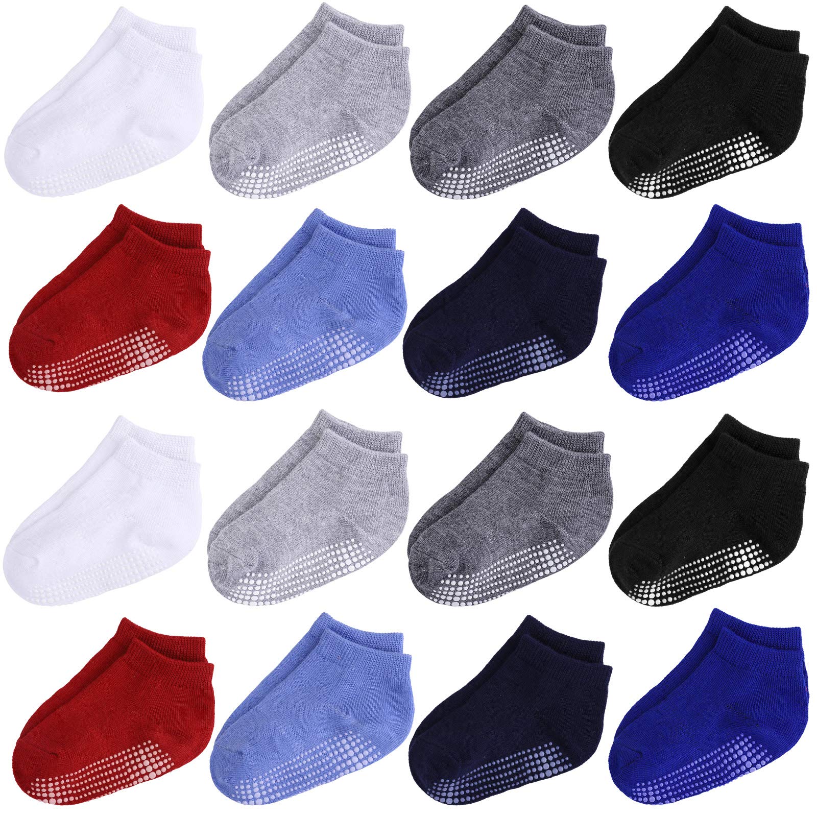 Cooraby 16 Pairs Non-Slip Baby Socks for Boys & Girls - Soft Ankle Toddler Socks with Anti-Skid Grip - Perfect for Playtime, Daycare & First Steps