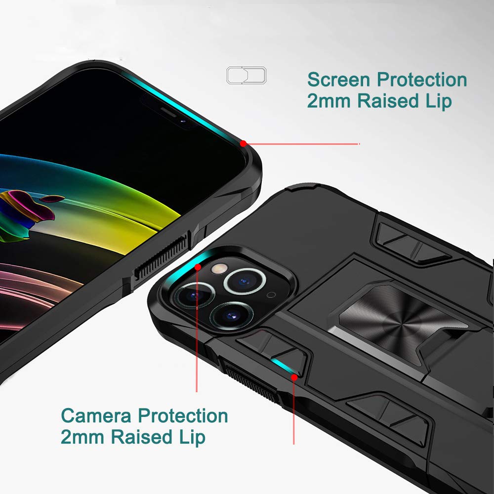 Omorro Military Grade iPhone 12 Mini Case - Drop Tested Rugged Protective Cover with Magnetic Car Mount & Kickstand | Hard PC + Soft TPU Dual Layer Protection | Perfect for Outdoor, Construction & Extreme Sports (Red)