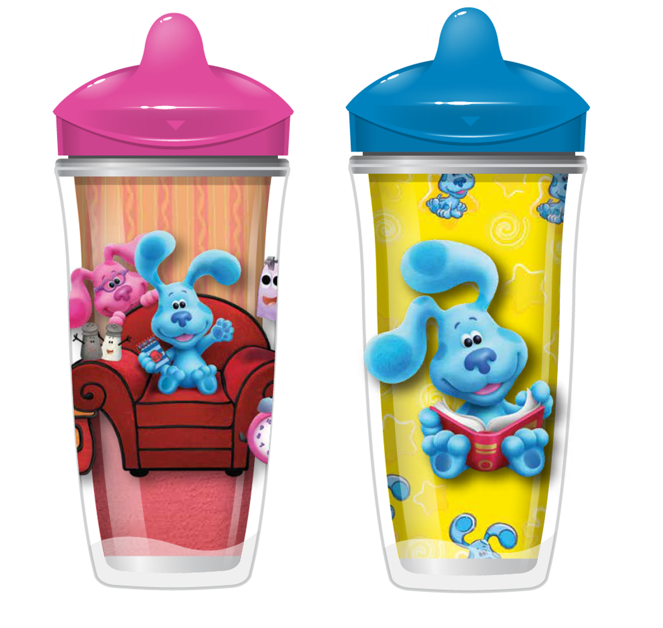 Playtex Baby Sipsters Stage 3 Blue's Clues Spill Proof Sippy Cup - Leak Proof, Insulated, 9oz (2-Pack) - Perfect for Toddlers Learning to Drink Independently at Home or On-the-Go