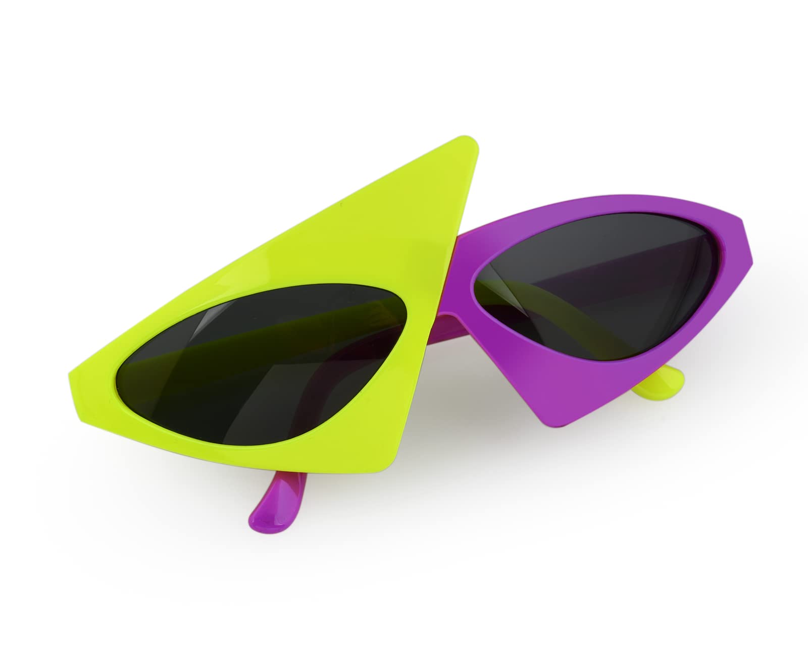 80s Retro Asymmetric Novelty Party Sunglasses - Yellow & Violet Funky Glasses for Hip Hop Dance, Halloween, Rave & Costume Parties | Perfect for 80s Theme Events, Music Festivals & Club Nights