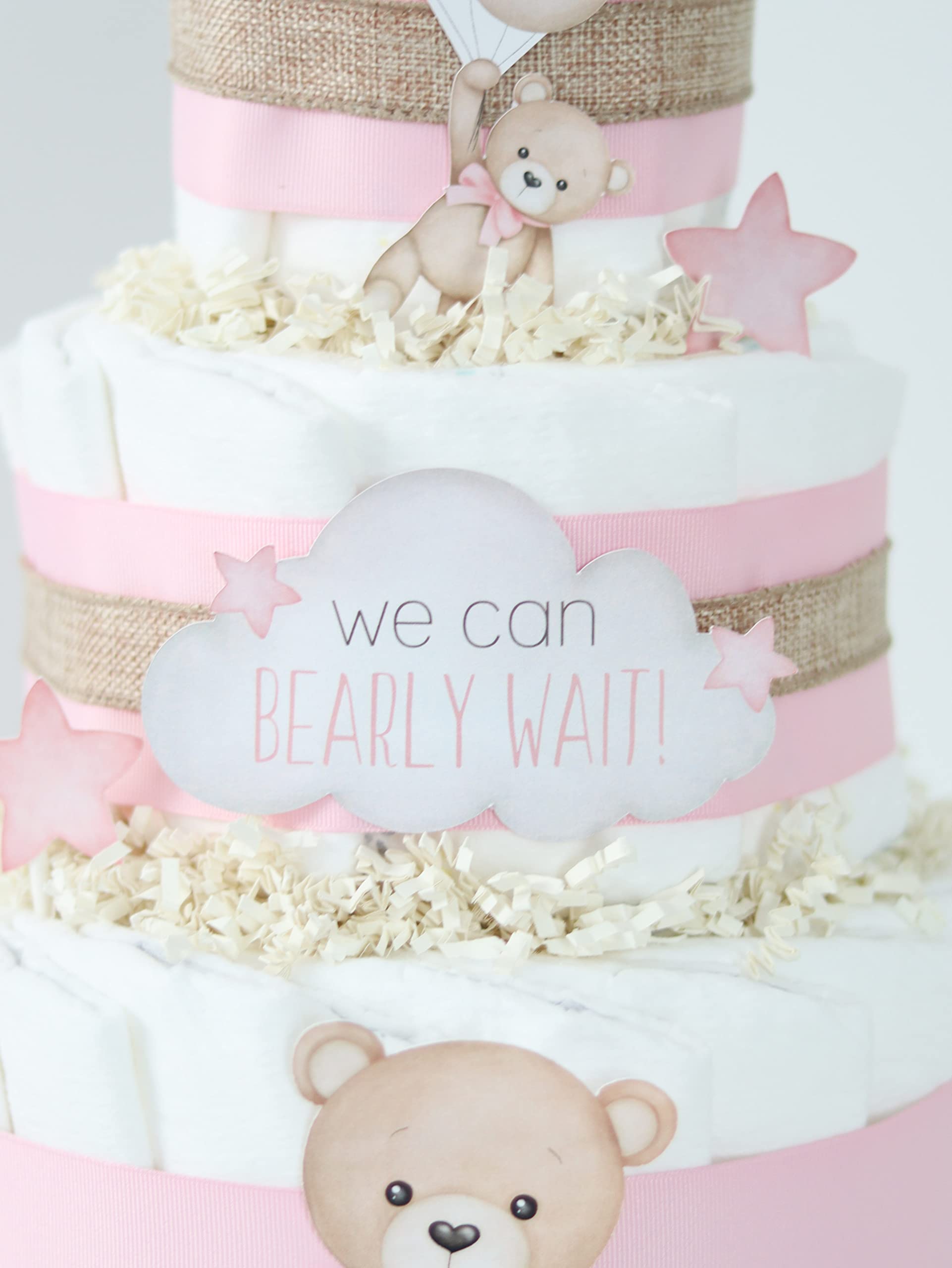 Adorable Teddy Bear Diaper Cake - Perfect Baby Shower Centerpiece & Gift for Newborn Girls (Pink Balloons) - Gender Reveal, Nursery Decor & 1st Birthday Party Decoration