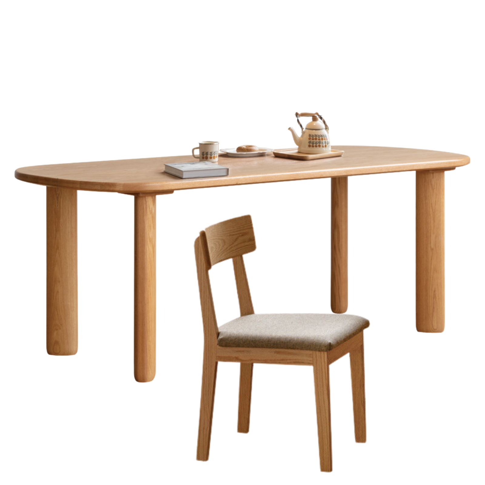 78.7x35.4x29.9 inch / 200x90x76 cm / Natural Wood Color / Table + Chairs 4 pcs