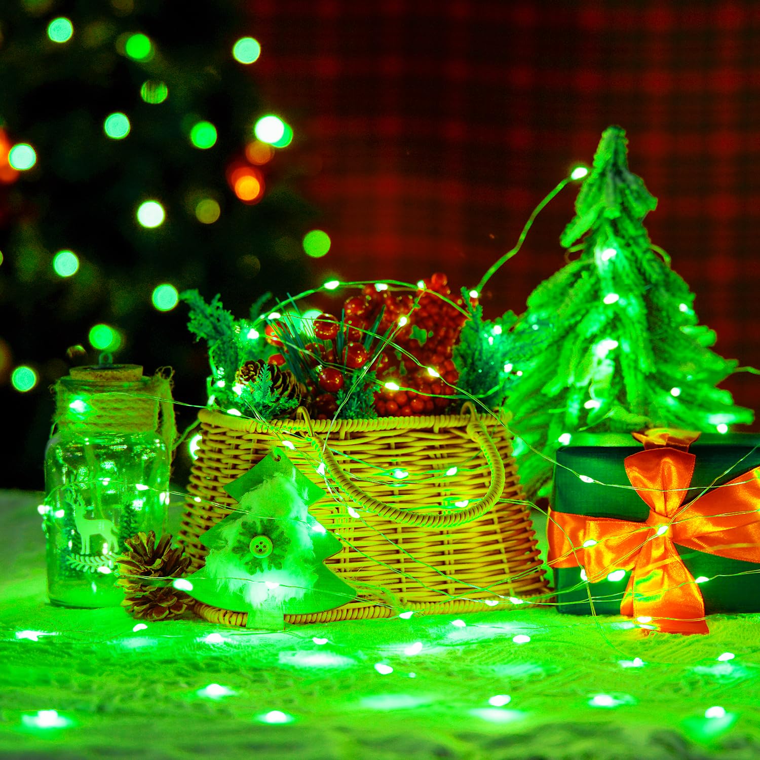 JMEXSUSS 4 Pack 50 LED St. Patrick's Day Fairy Lights - 16.1ft Green Battery Operated String Lights, Waterproof for Indoor & Outdoor Use - Perfect for Bedroom, Garden, Party, Christmas & Holiday Decorations