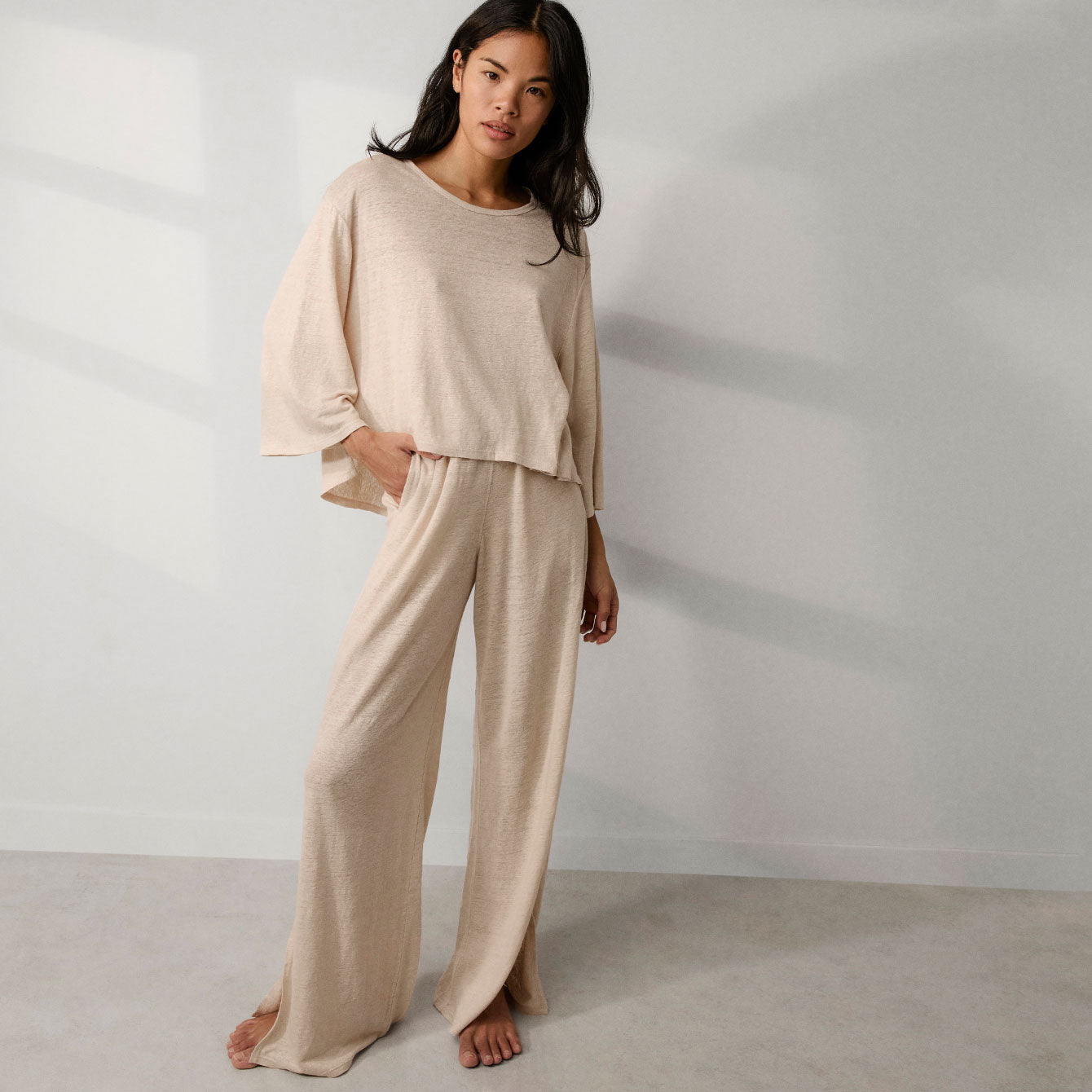 Breathable Linen Knit Pants with Side Slits - Comfortable Casual Lounge Pants for Women | Perfect for Summer, Yoga, and Relaxing at Home