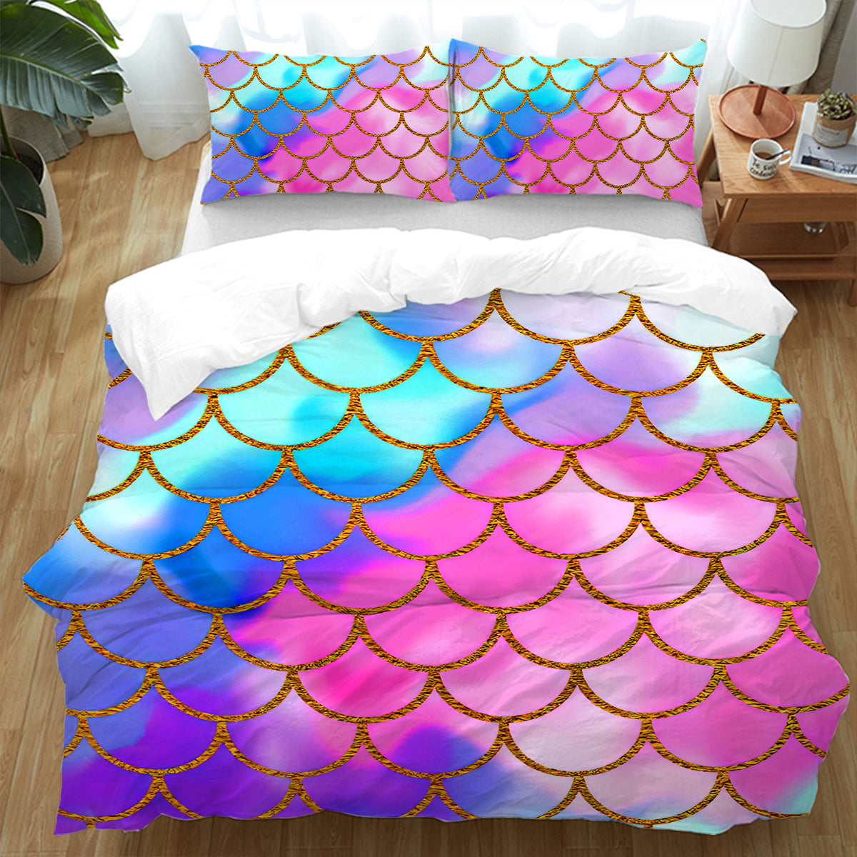 Mermaid Passion Duvet Cover Set - Queen Size 3-Piece Bedding Set with Pillowcases | Ocean Theme Mermaid Print Duvet Cover for Girls Bedroom, Kids Room Decor & Fantasy Themed Bedroom