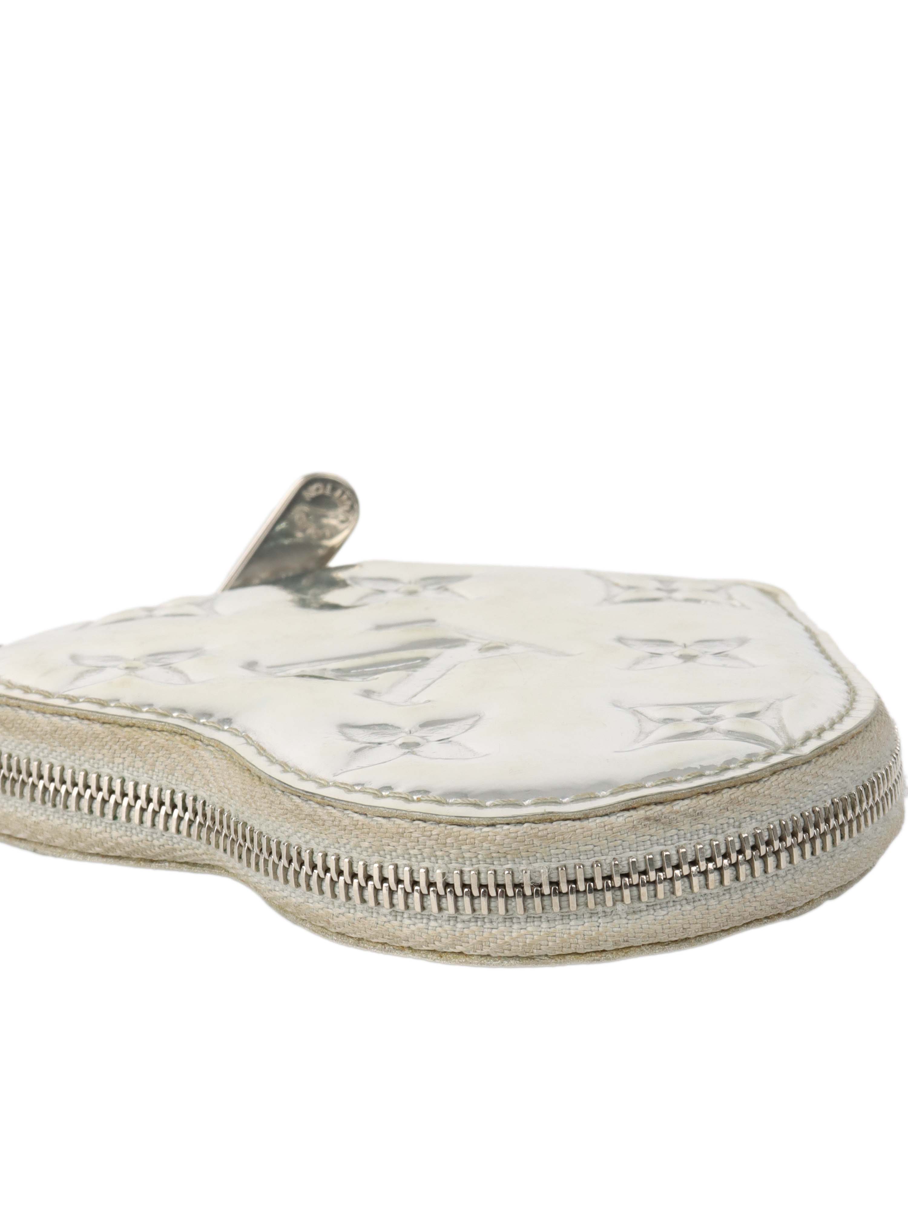 Louis Vuitton Monogram Silver Heart Coin Purse - Luxury Small Wallet for Women, Perfect for Coins, Cards & Cash | Ideal for Parties, Travel & Everyday Use