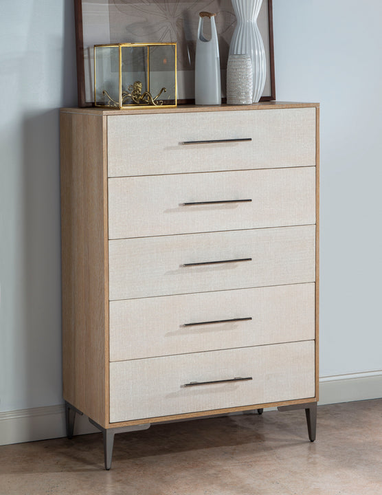 Biscayne 5-Drawer Chest in Beige - Modern Bedroom Storage Dresser for Clothes, Linens & Accessories | Perfect for Master Bedroom, Guest Room & Dorm Organization