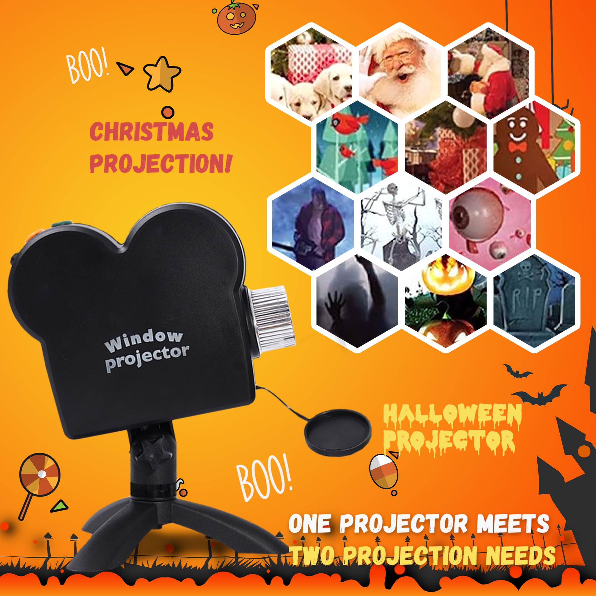 Christmas Window Projector with Tripod - 12 Built-in Holiday Movies for Indoor & Outdoor Decor | Perfect for Xmas, Halloween, Party, Garden & Landscape Projection