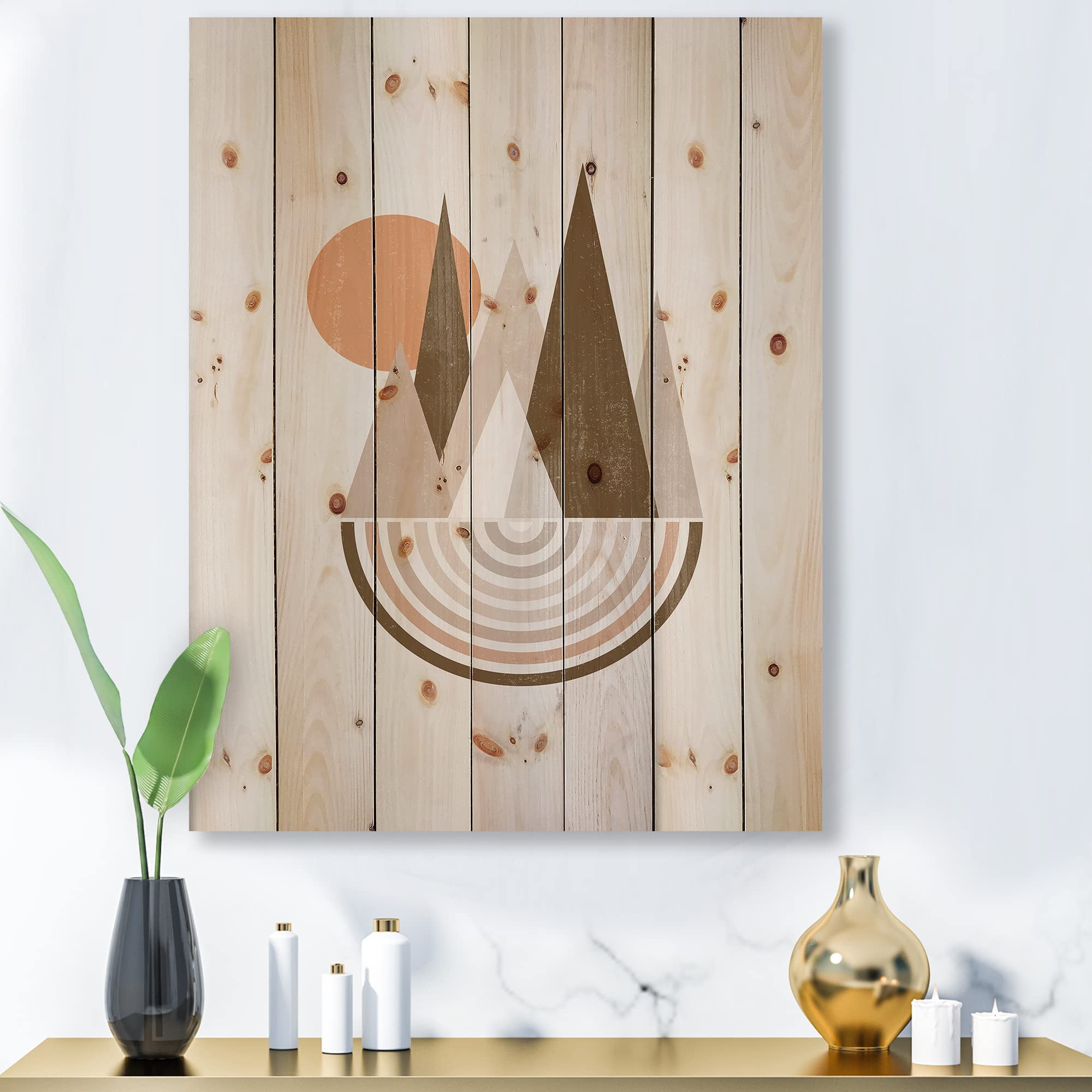 Minimalist Mountain Landscape Wood Wall Art - Modern Pine Decor for Living Room