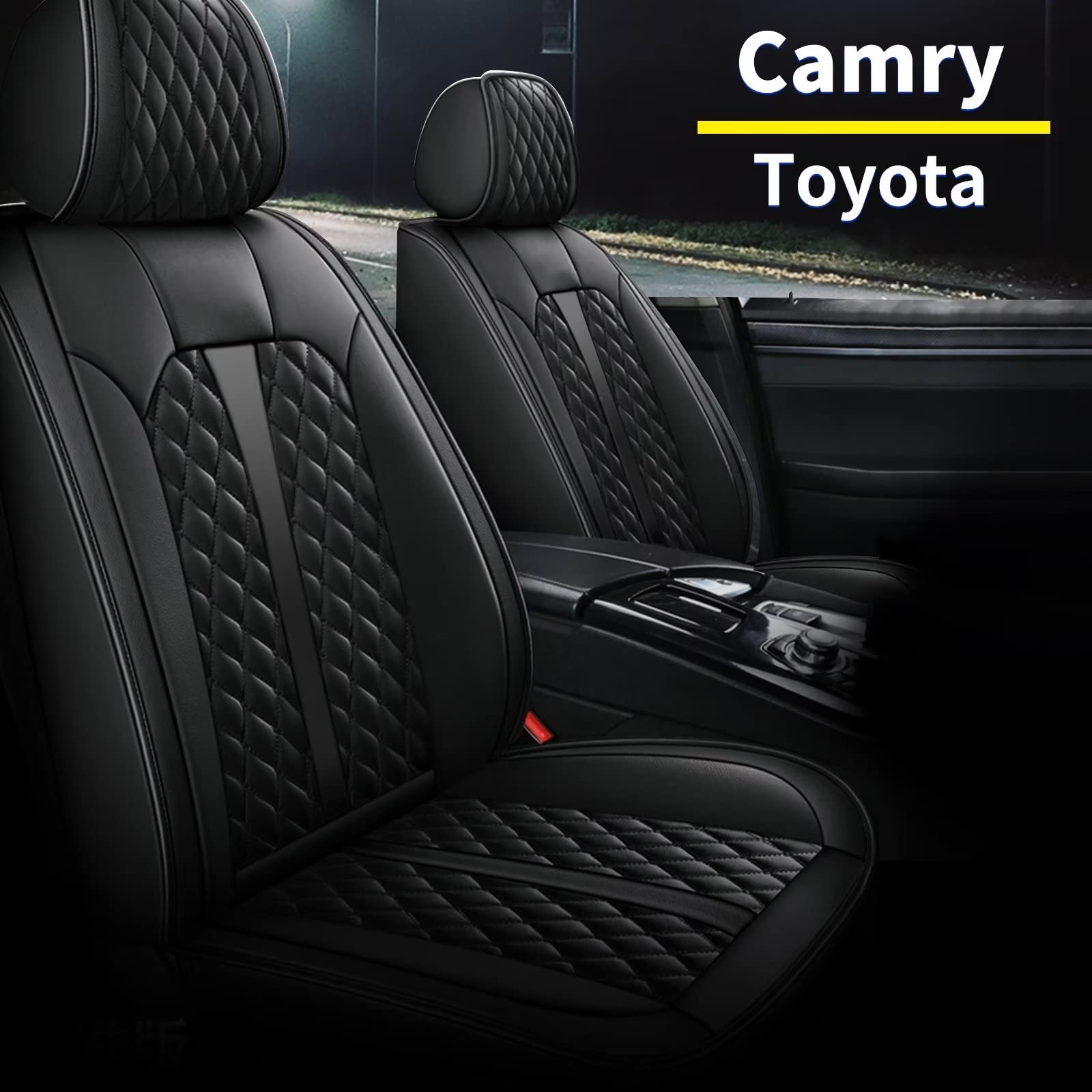Premium Waterproof Faux Leather Seat Covers for Toyota Camry 2002-2005 & Camry Hybrid 2007-2011 - Airbag Compatible Car Seat Protectors | Durable Interior Accessories for Commuting, Road Trips & Daily Driving (Black)
