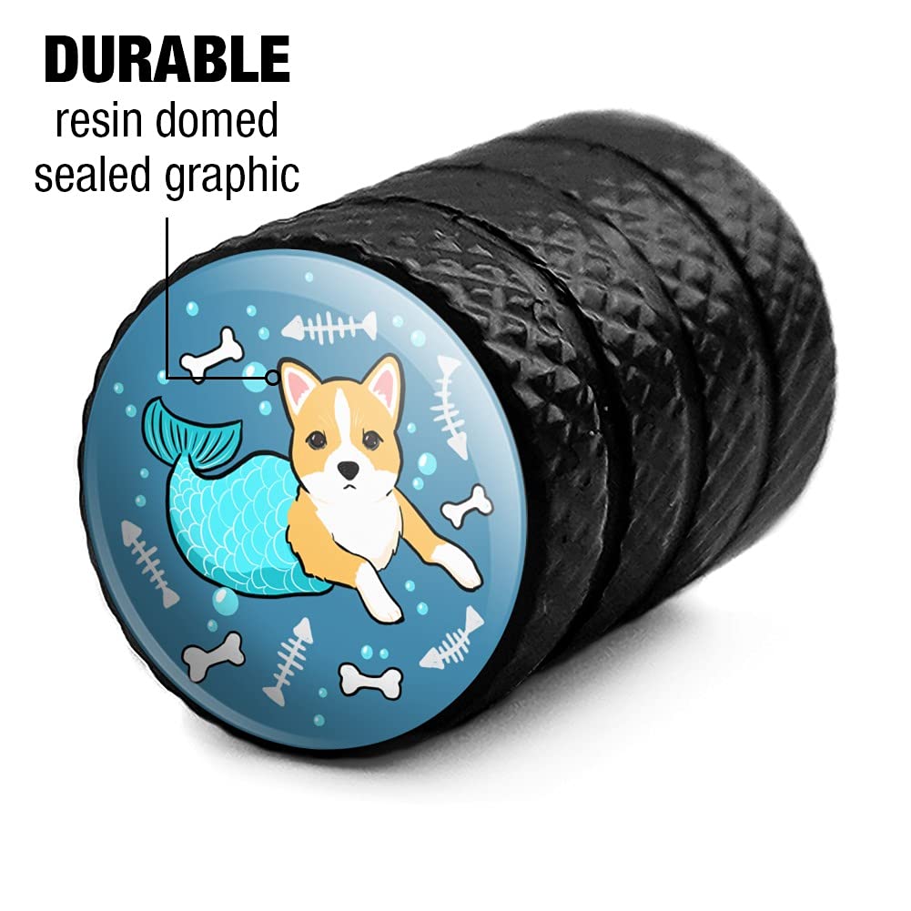 Merdog Mermaid Dog Motorcycle & Bicycle Aluminum Valve Stem Caps - Durable Wheel Rim Tire Accessories for Harley, Cruiser, Scooter (Great Gift for Pet Lovers)