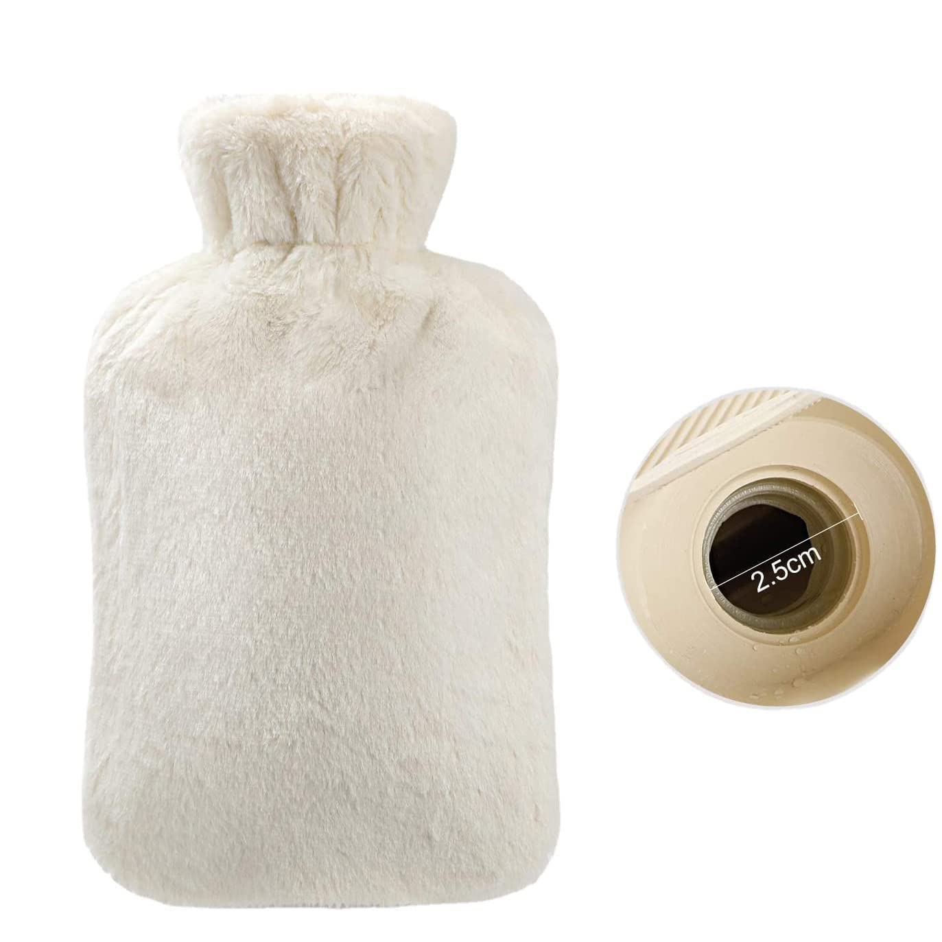 1800ml Rubber Hot Water Bottle with Plush Cover - Hand Warmer, Heating Pad, Thermos for Pain Relief & Warmth (Grey) - Perfect for Winter, Camping, and Cold Weather Comfort