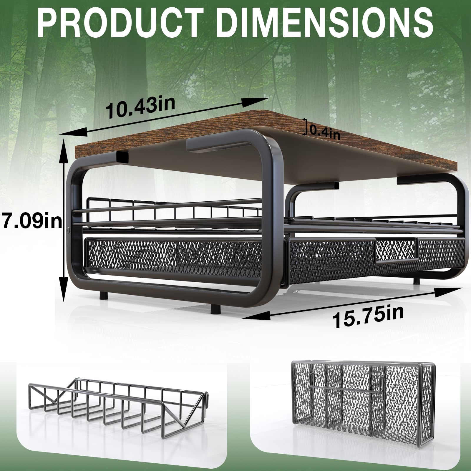 Premium Wooden Monitor Stand Riser with Storage Drawer - Large Desktop Organizer with Cable Management, Pen Holder & Phone Slot - Ergonomic Desk Accessory for Laptop, iMac, PC (Carbon Smoked) - Perfect for Home Office, Gaming Setup & Workspace Organization