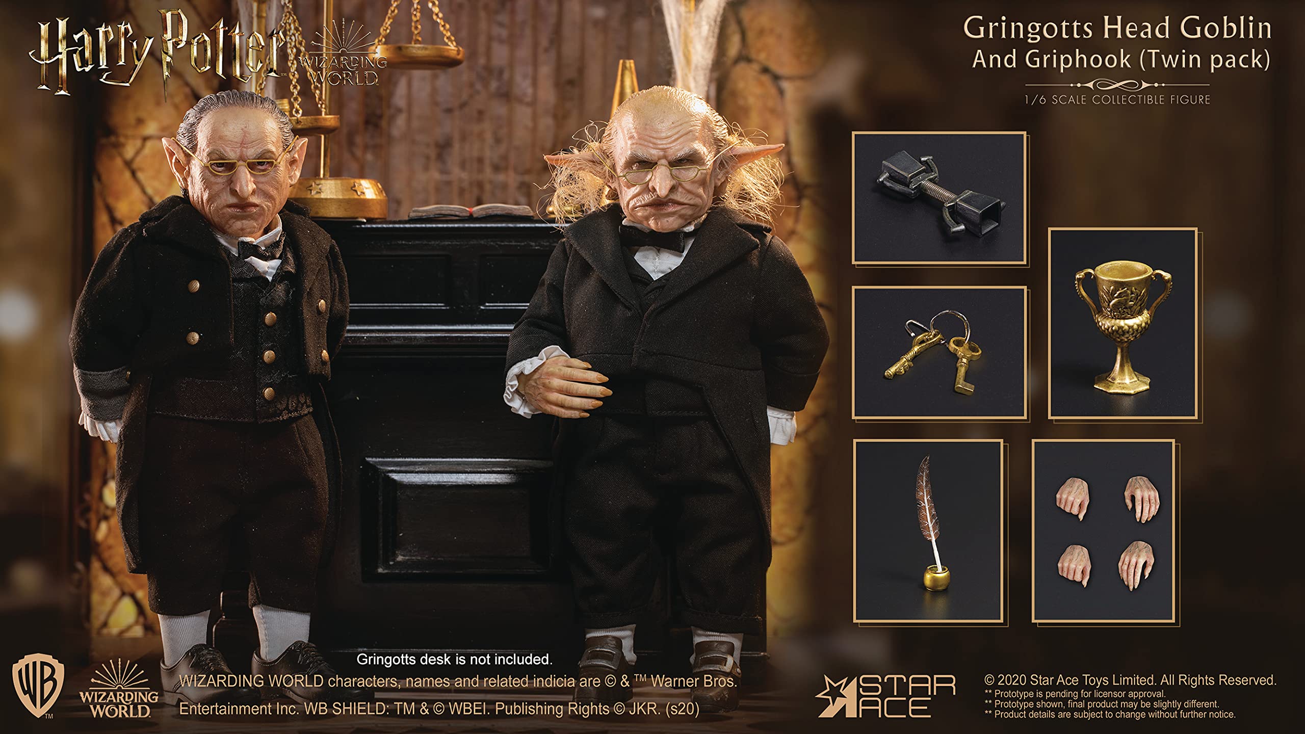 Star Ace Toys Harry Potter & The Sorcerer's Stone: Gringotts Head Goblin 1:6 Scale Action Figure Twin Pack - Collectible Movie Character Figurine Set for Display & Fantasy Role Play | Perfect Gift for Potter Fans & Collectors
