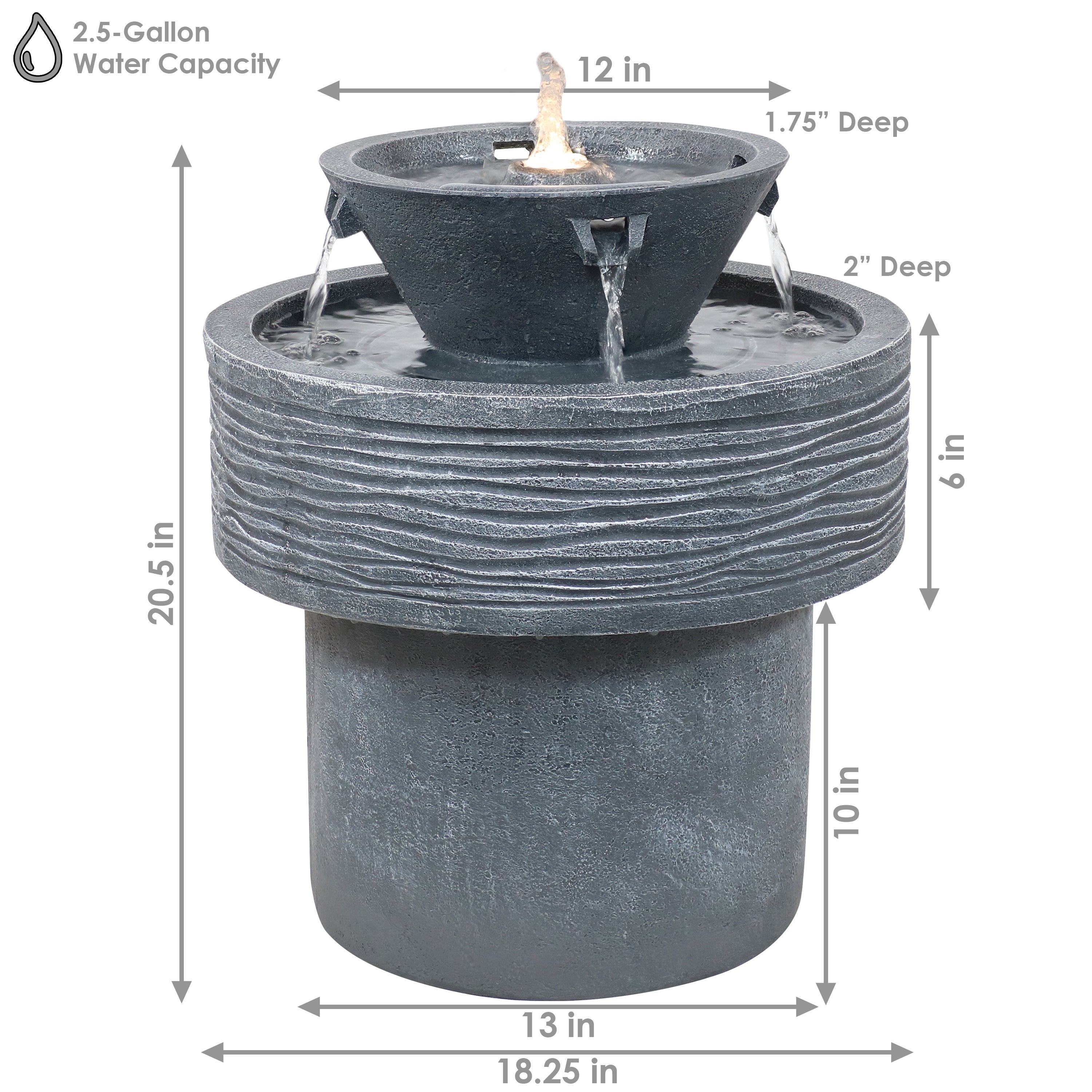 Tranquil Streams 2-Tier Outdoor Water Fountain with LED Lights - Relaxing Garden Decor for Patio, Yard & Landscape | Solar Powered Cascading Water Feature for Meditation & Stress Relief